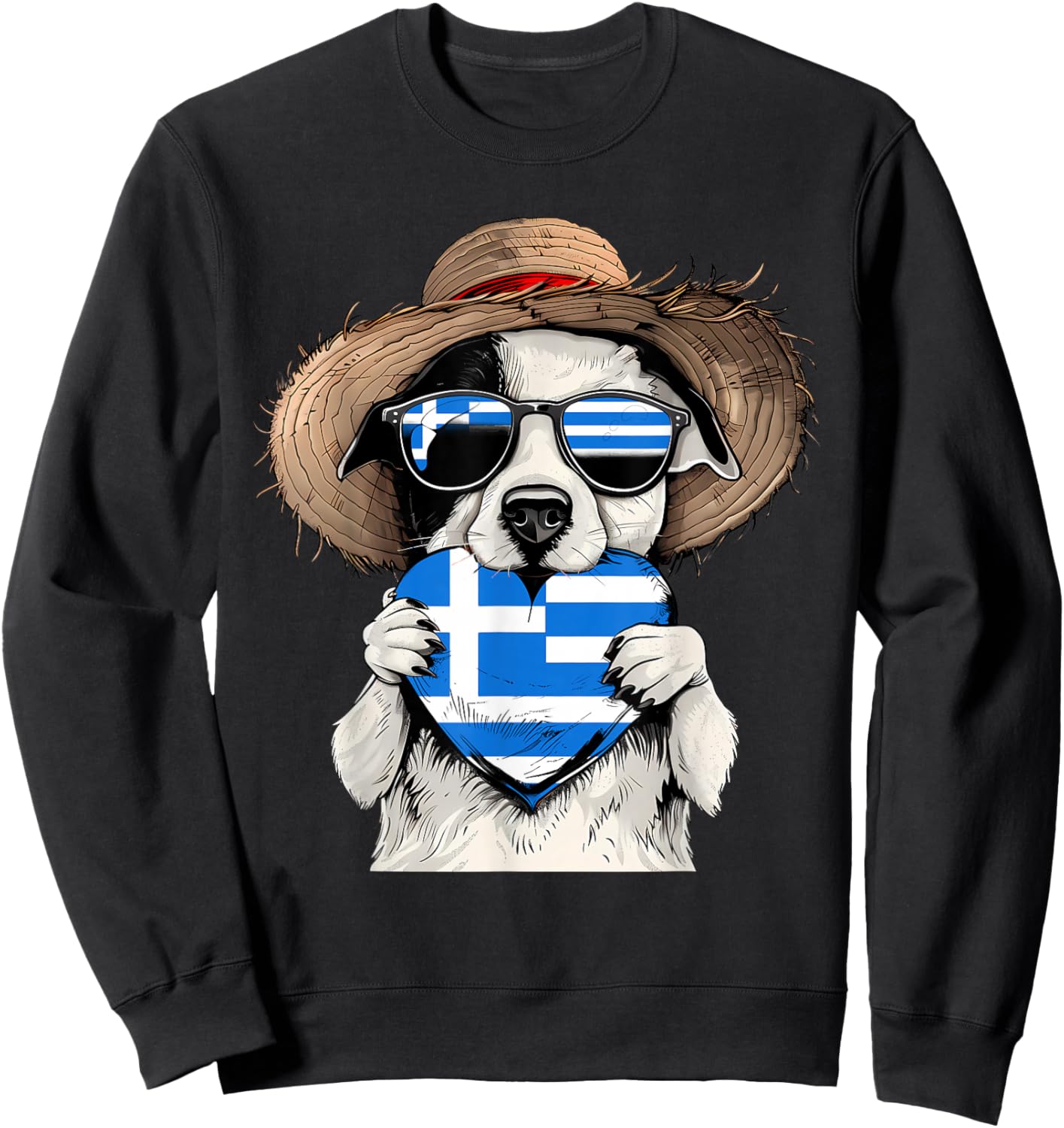 Greece Flag Dog Heart Greek Pride Greek Roots Hellenic Sweatshirt - Sweatshirt | Black