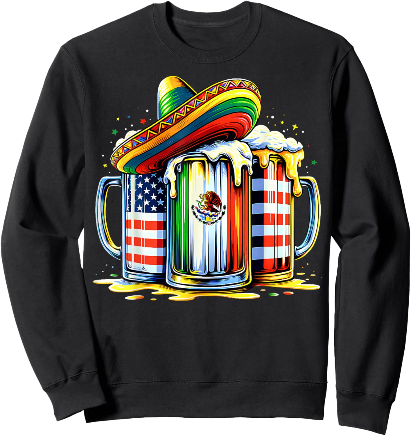 Beer Mexican USA Flag Cinco de Mayo Drinking Mexican Party Sweatshirt - Sweatshirt | Black