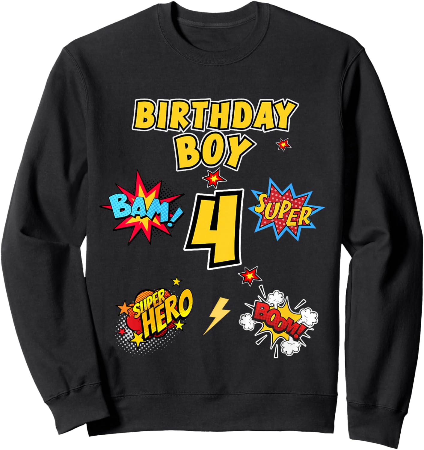 Kinder Vierter Geburtstag, 4 Jahre Alter Junge, Superheld, 4. Geburtstag Sweatshirt - Sweatshirt | Black