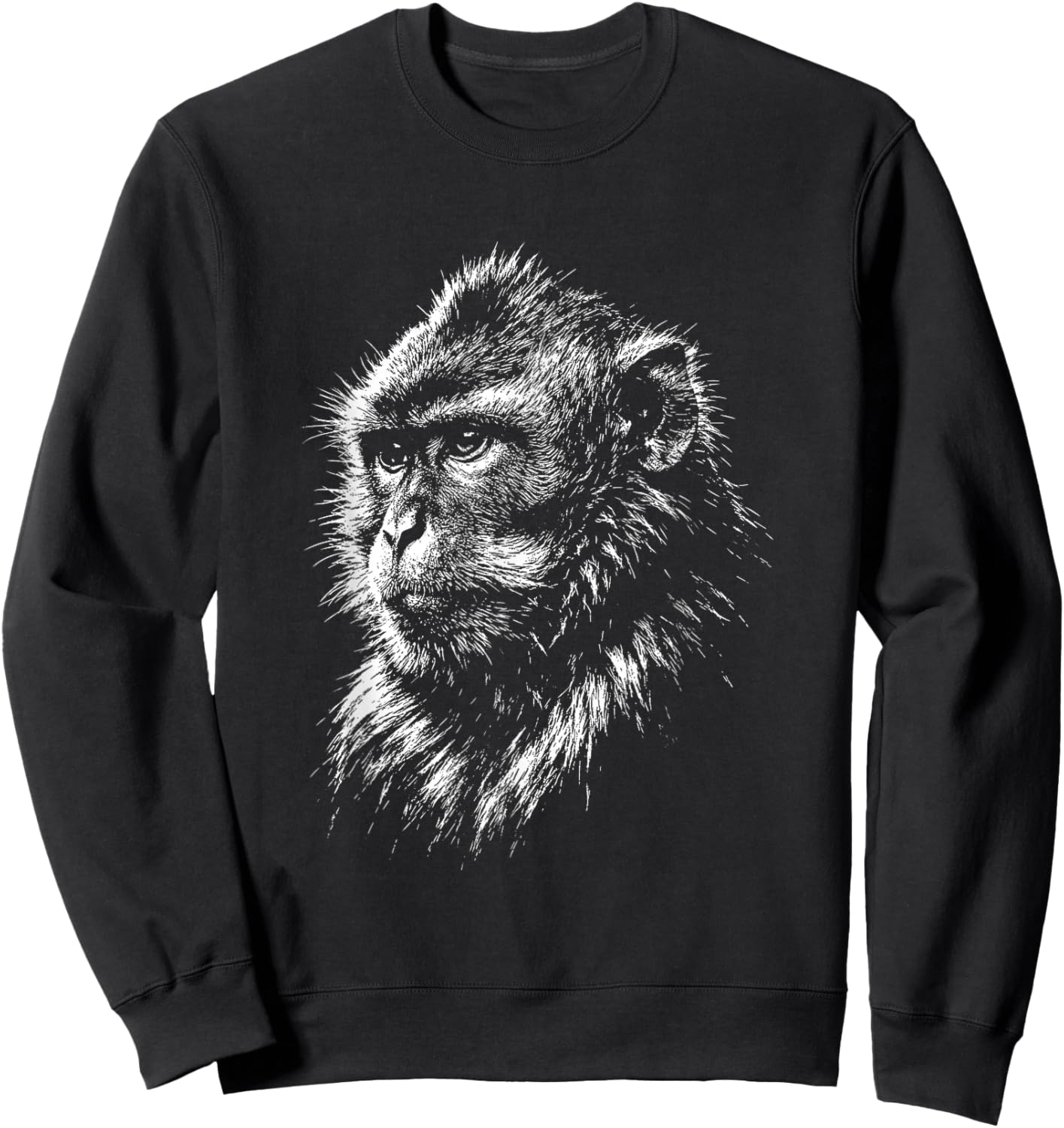 Monkey Portrait Black and White Animal Lover Sweatshirt - Sweatshirt | Black