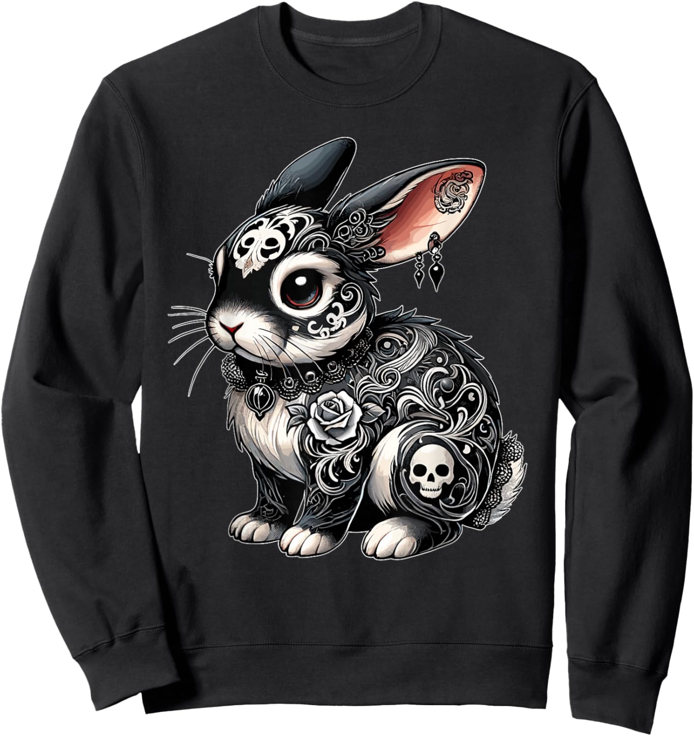 Gothic Filigree Rabbit with Skulls Sweatshirt - Sweatshirt | Black