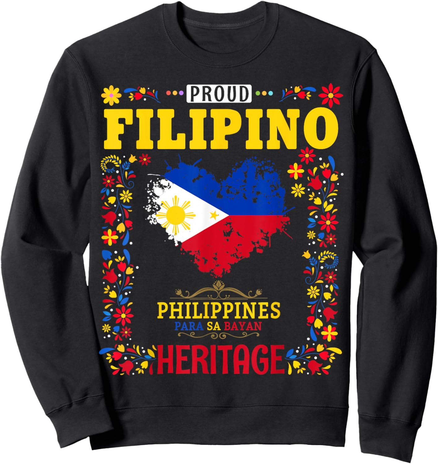 Filipino Heritage Flag Outfit Idea for Kids Philippines Flag Sweatshirt - Sweatshirt | Black