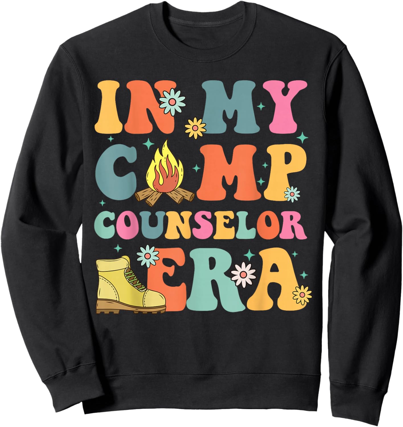 In My Camp Counselor Era Retro Groovy Summer Camp Counselor Sweatshirt - Sweatshirt | Black