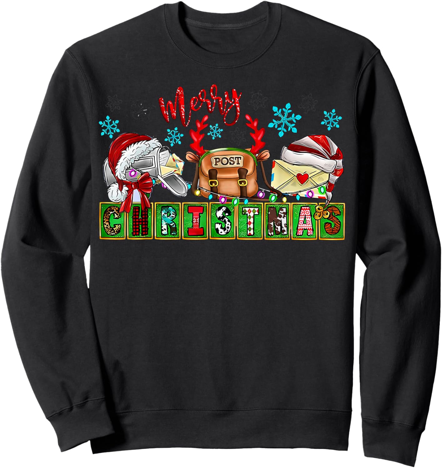 Merry Post Christmas Postal Worker Post Office Santa Hat Sweatshirt - Sweatshirt | Black