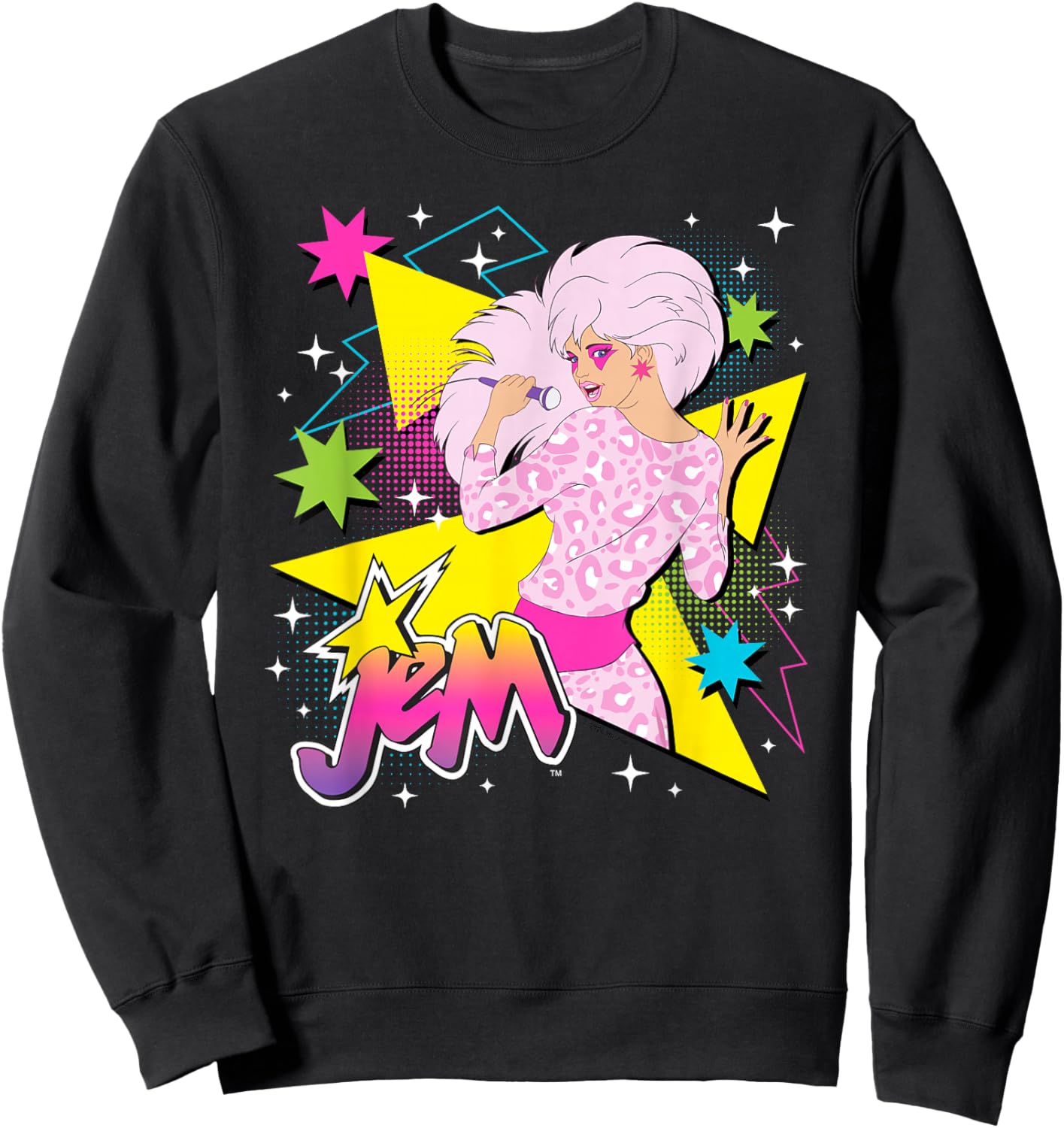 Jem and The Holograms Jem Pop Star Singing Stars & Geometric Sweatshirt - Sweatshirt | Black
