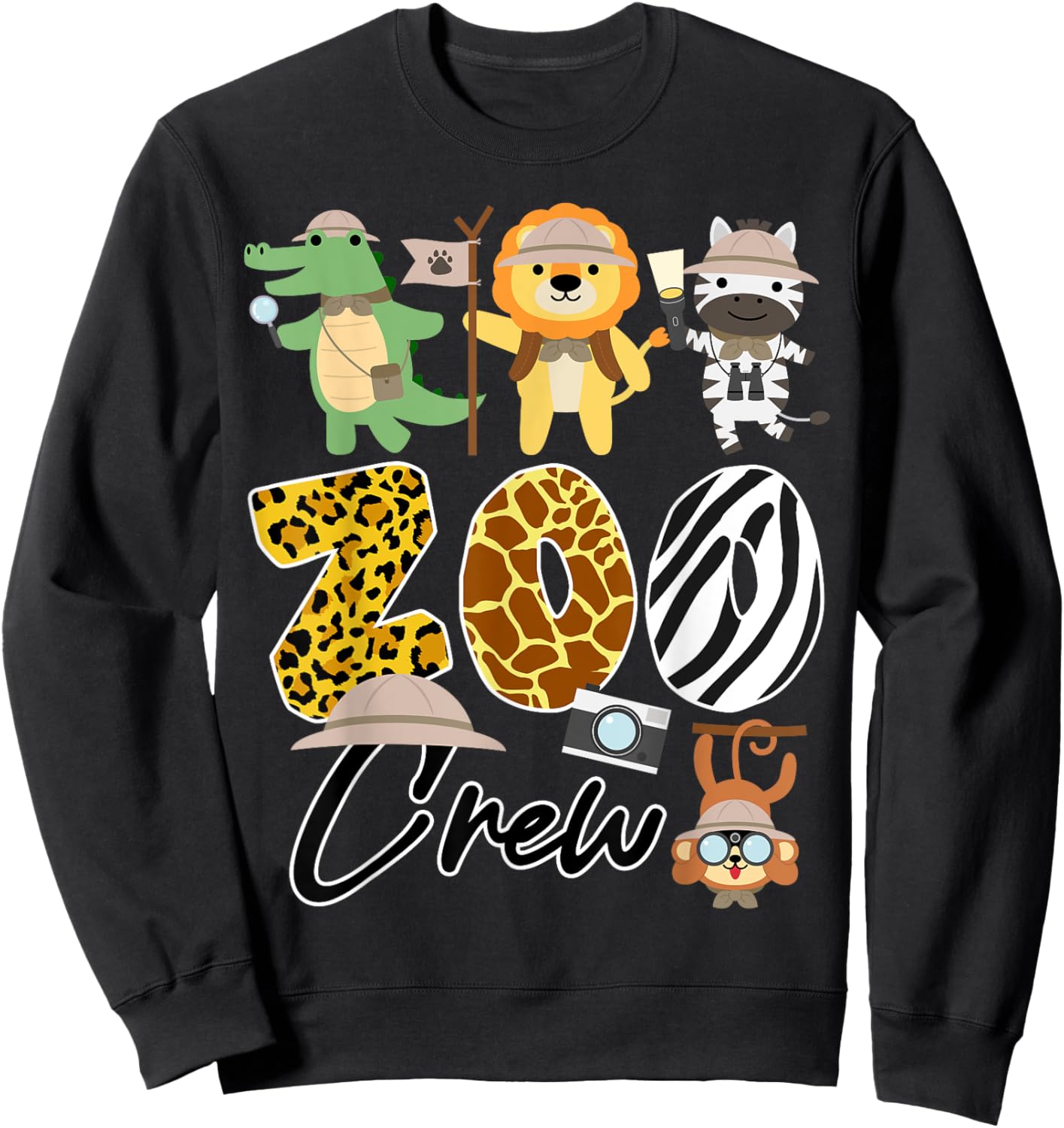 Wildlife Zoo Crew with Giraffe, Zebra, and Lion Sweatshirt - Sweatshirt | Black