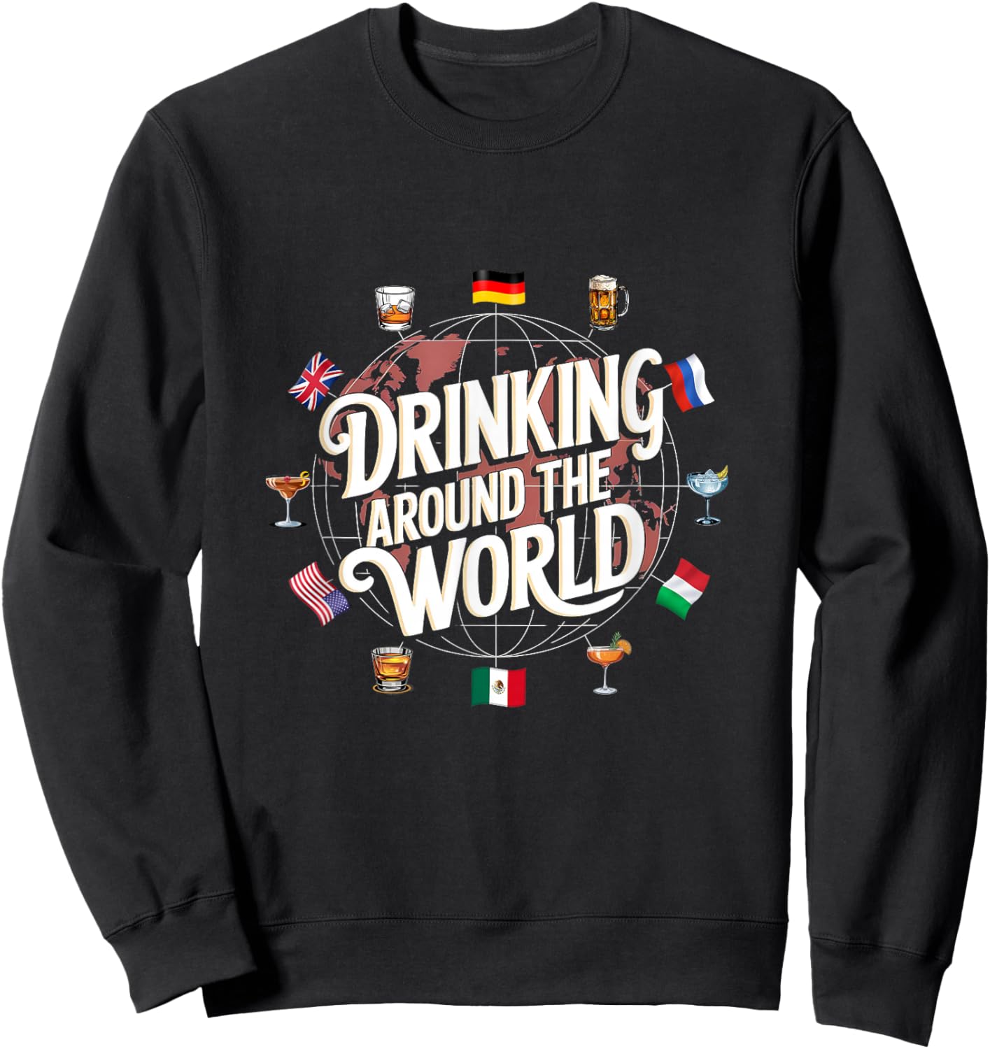 Funny Drinking Around The World Drink - Funny Drinking Around The World Drink - Black - -Adults - Short Sleeve - - Polyester 100% - Modern Cartoon Round Collar - Small Sweatshirt - Sweatshirt | Black
