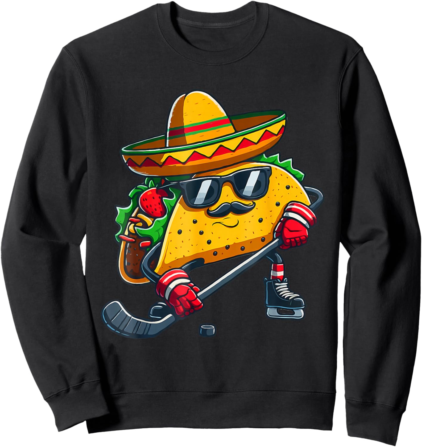 Funny Cinco De Mayo Taco Ice Hockey Player Men Women Sweatshirt - Sweatshirt | Black