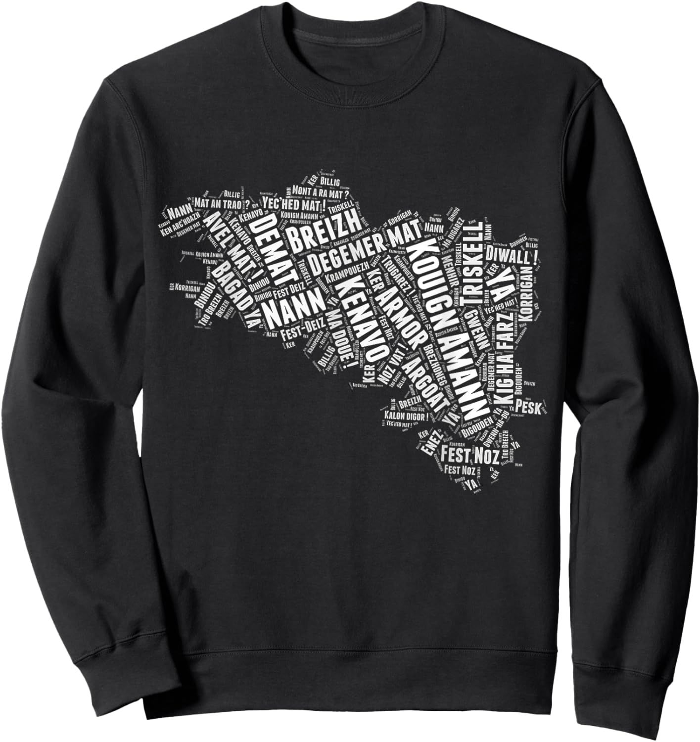 Breton Map of Brittany with Breton Words Breizh Sweatshirt - Sweatshirt | Black