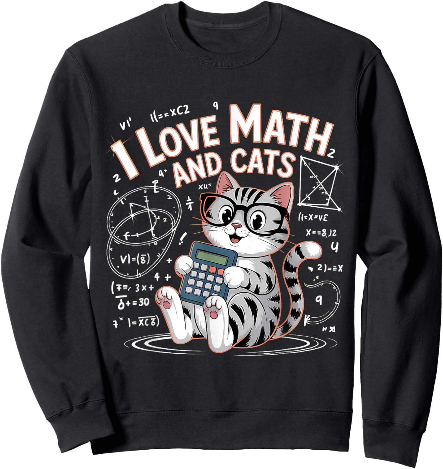 I Love Math and Cats Mathematics Funny Math Cat Sweatshirt - Sweatshirt | Black