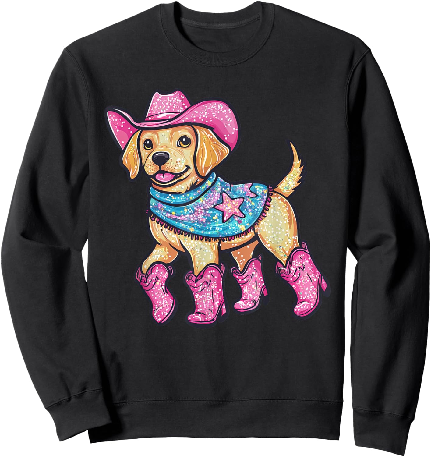 Cute Dog In Pink Cowboy Hat Boots Western Cowgirl Dog Lover Sweatshirt - Sweatshirt | Black
