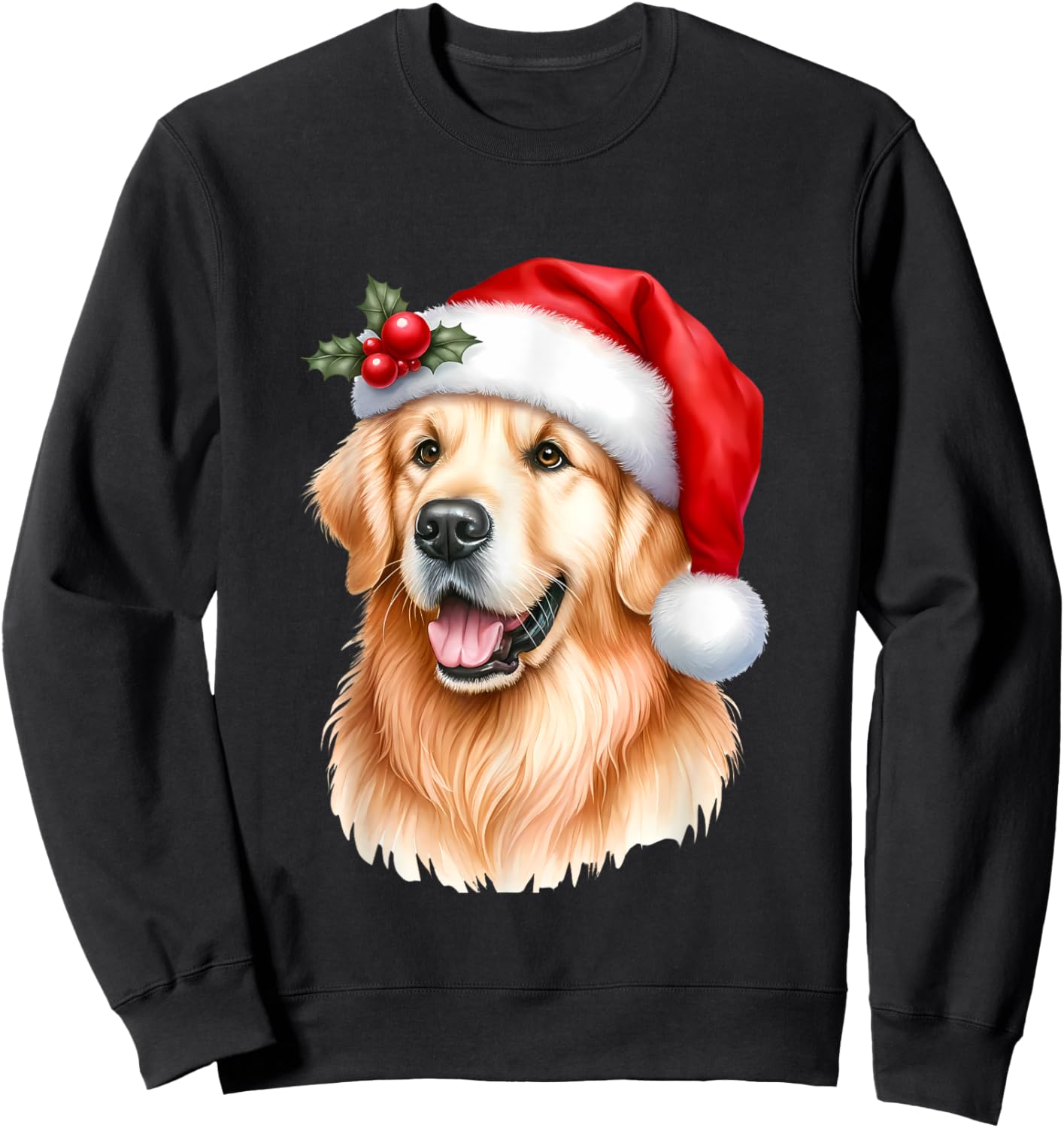 Christmas Golden Retriever Santa Hat Dog Lover Xmas Women Kids Sweatshirt - Sweatshirt | Black