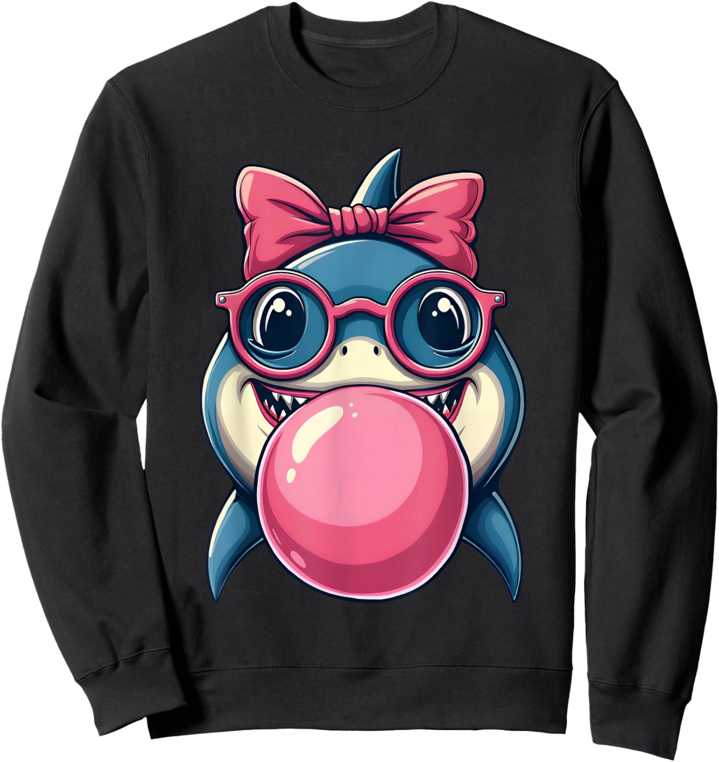 Glasses Bubblegum Cute Shark Pink Bow Funny Little Girl Sweatshirt - Sweatshirt | Black