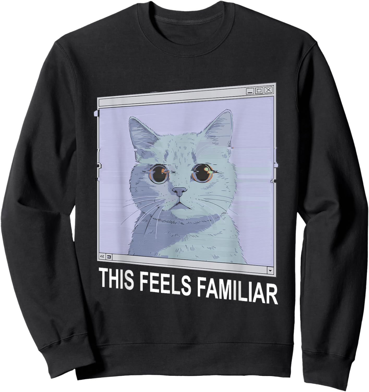 Weirdcore Aesthetic Cat Dreamcore Glitch 90s Window Art Sweatshirt - Sweatshirt | Black