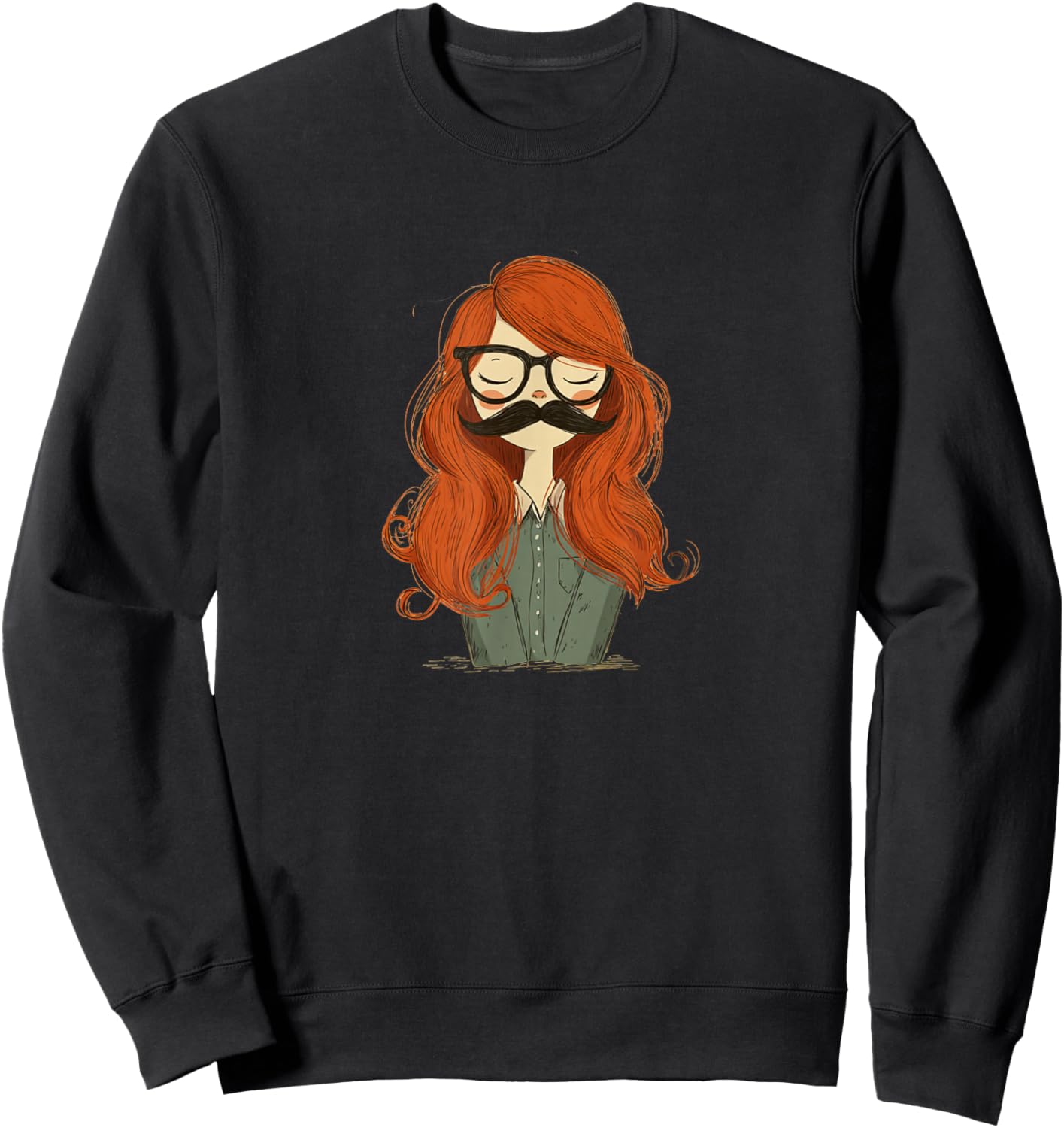 Cute Girl with Funny Mustache Beard Costume Sweatshirt - Sweatshirt | Black