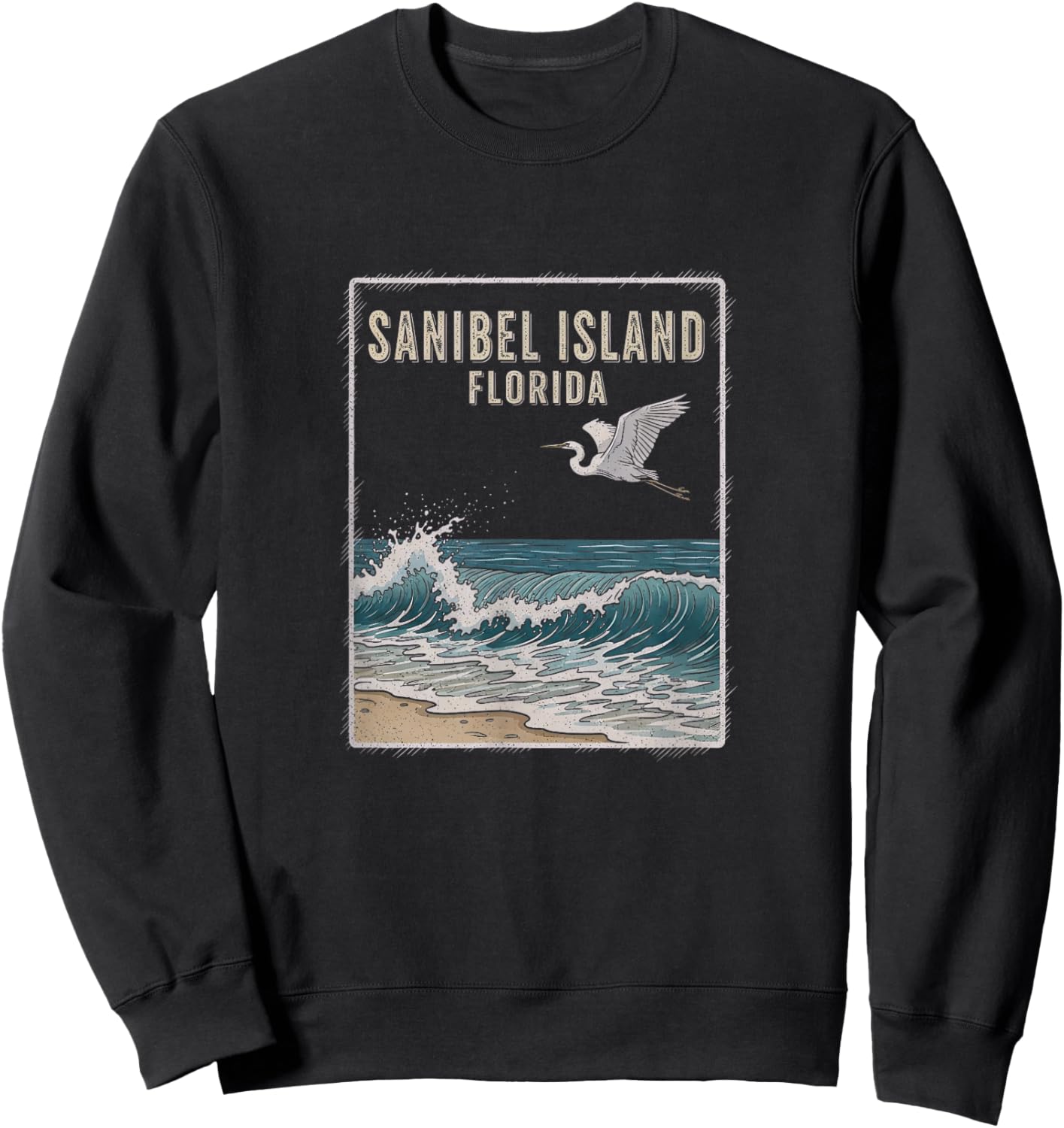 Vintage Sanibel Island Florida Drawing Art Design Sweatshirt - Sweatshirt | Black