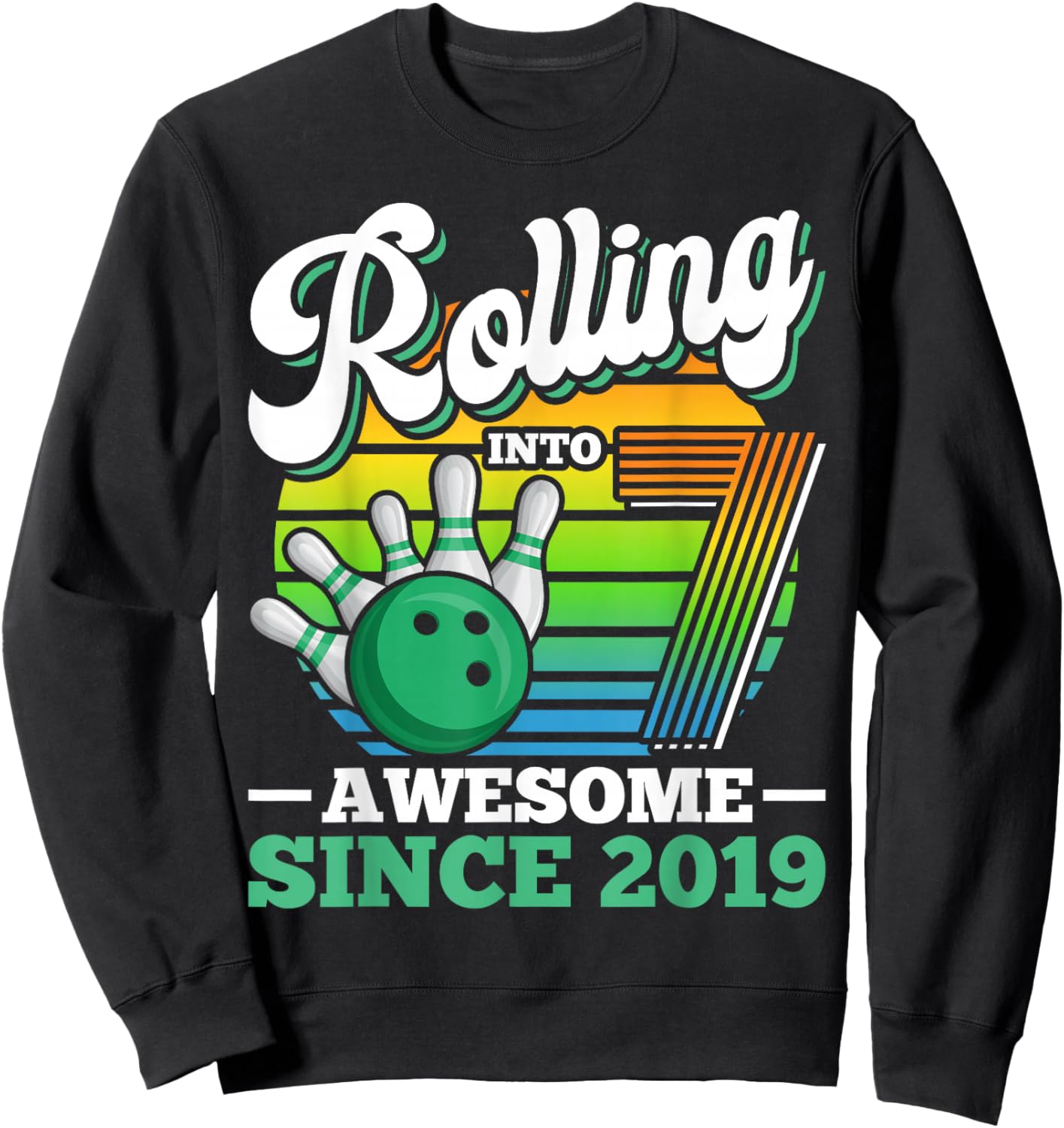Rolling Into 7 Boy Retro Bowling Birthday Party 7th Birthday Sweatshirt - Sweatshirt | Black