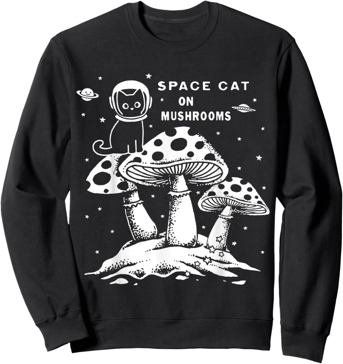 Space Cat on Mushrooms Sweatshirt - Sweatshirt | Black