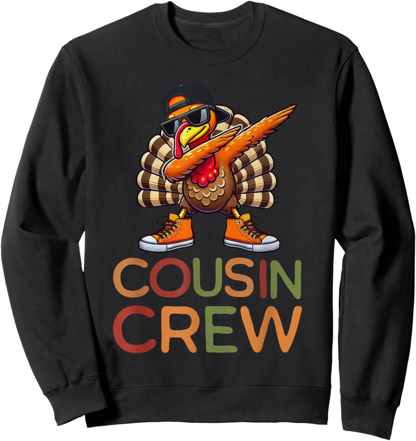 Thanksgiving Cousin Crew Matching Kids Dabbing Turkey Boys Sweatshirt - Sweatshirt | Black