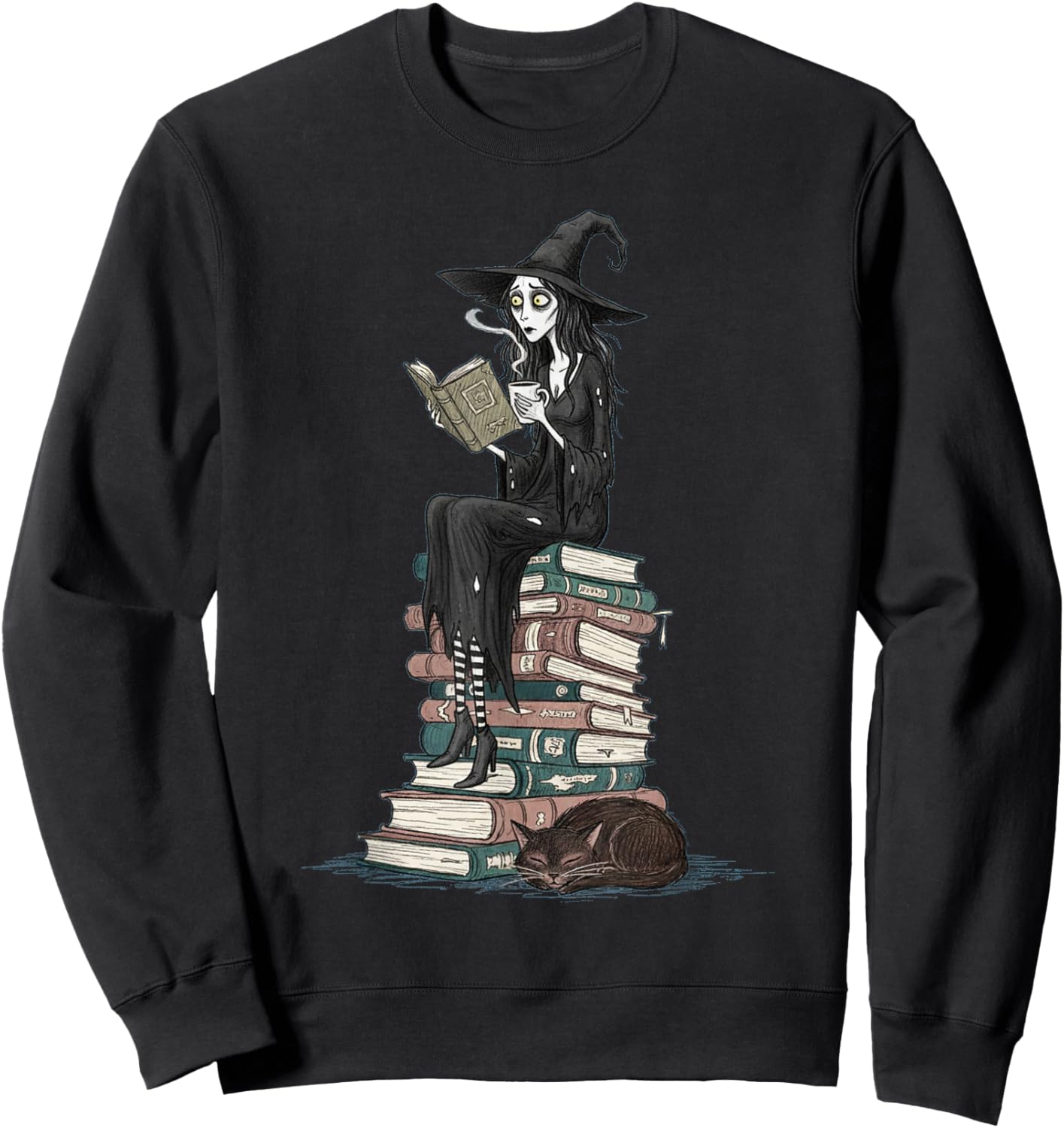 Cute Witch Librarian Reading Halloween for Teachers Sweatshirt - Sweatshirt | Black