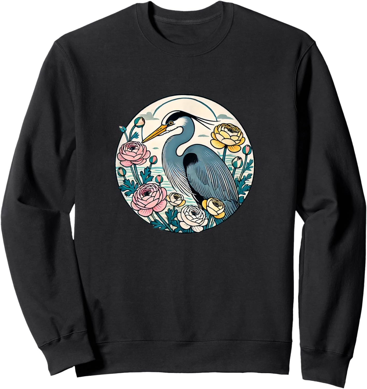 Great Blue Heron Illustration Bird Lover Herons Sweatshirt - Sweatshirt | Black