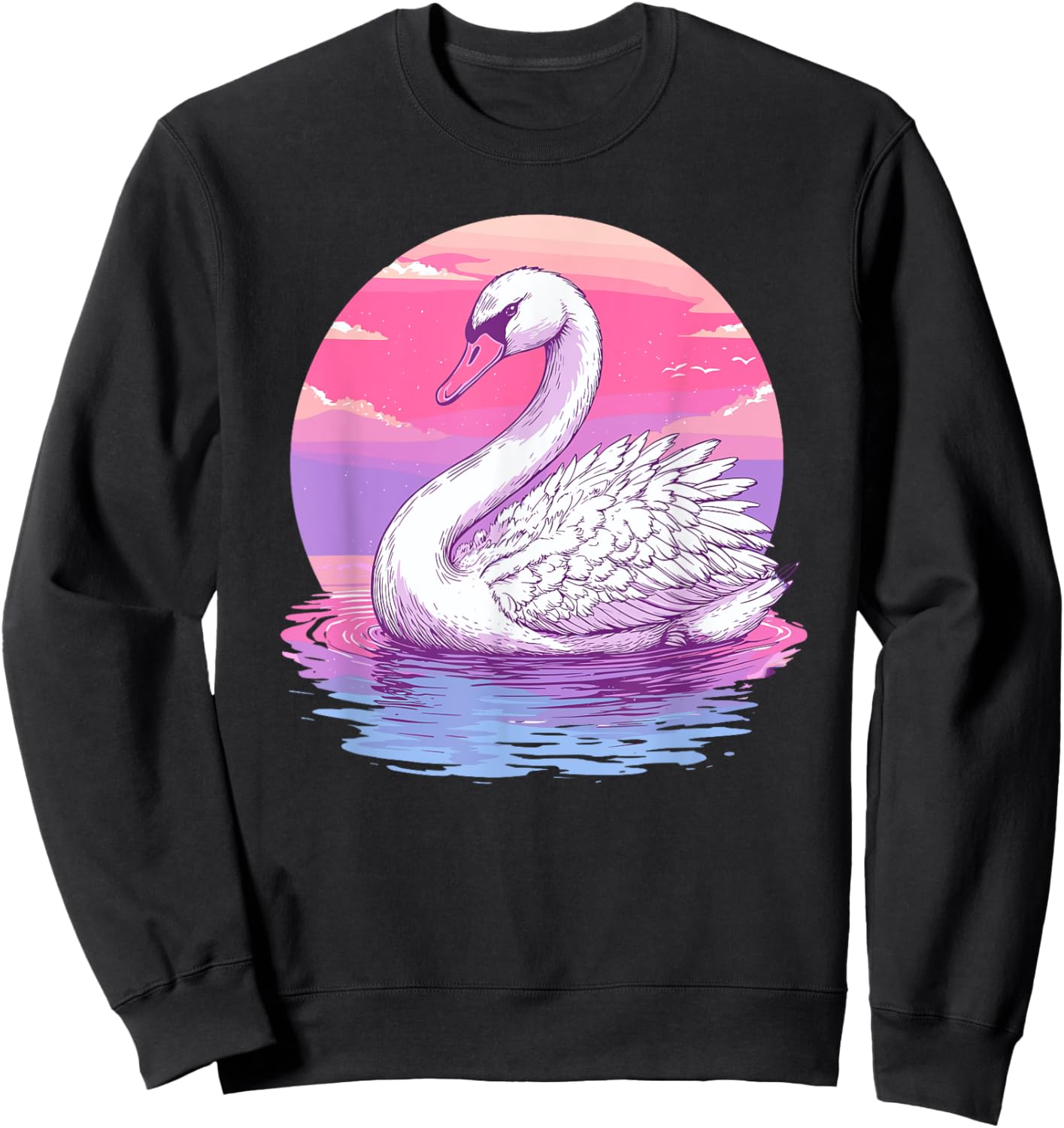 Graceful Swan Pink Sunset Reflection Art , black, S Sweatshirt - Sweatshirt | Black