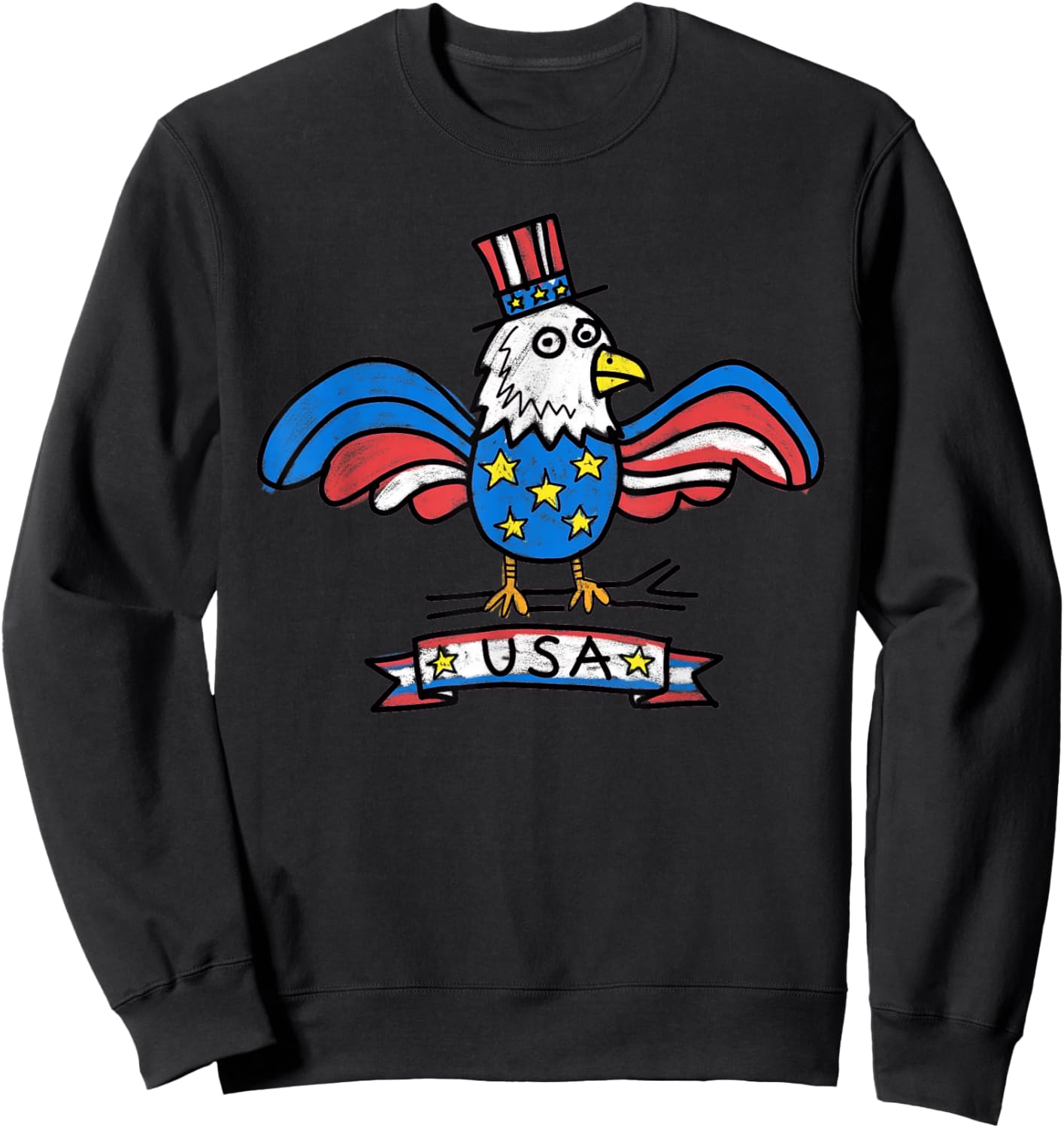 USA Eagle Retro Hand Drawn Women Teens Sweatshirt - Sweatshirt | Black