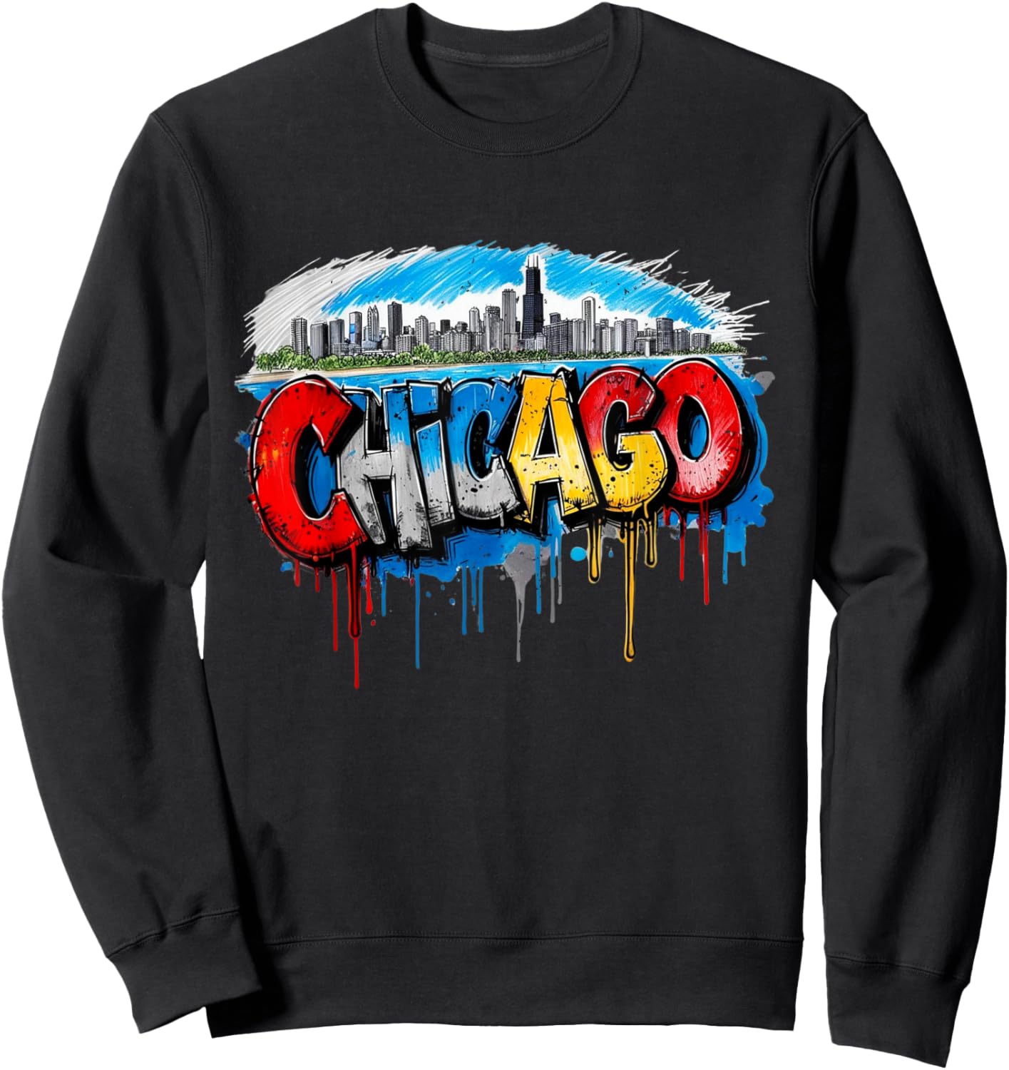 Chicago Skyline Willis Tower Chi-Town Graffiti Art Sweatshirt - Sweatshirt | Black