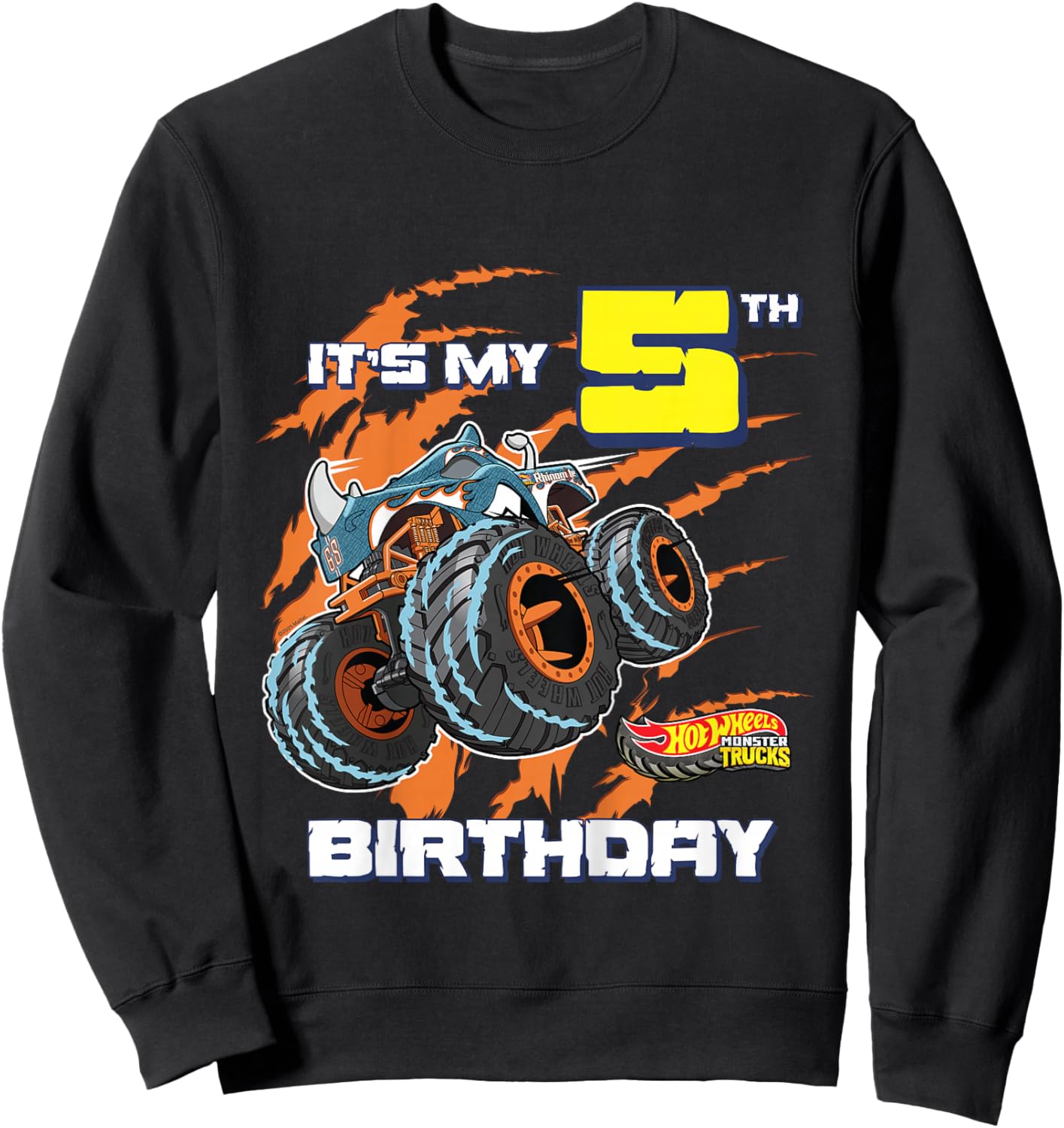 Kids Hot Wheels Monster Trucks - It's My 5th Birthday Sweatshirt - Sweatshirt | Black