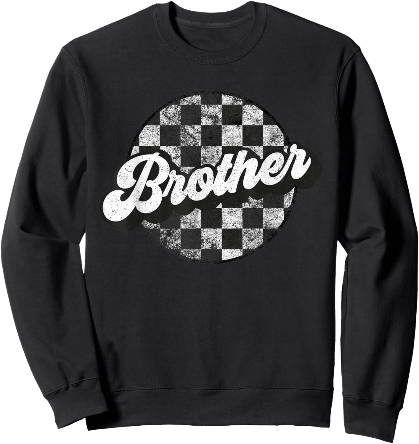 Funny Retro Checkered Brother Race Vintage Matching Family Sweatshirt - Sweatshirt | Black
