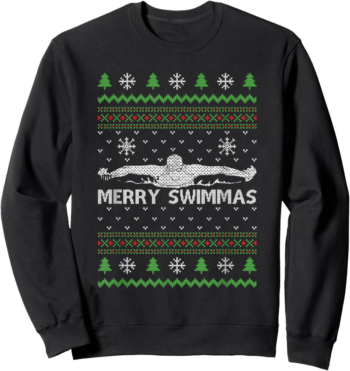 Merry Swimmas Ugly Christmas Swimming Sports Sweatshirt - Sweatshirt | Black
