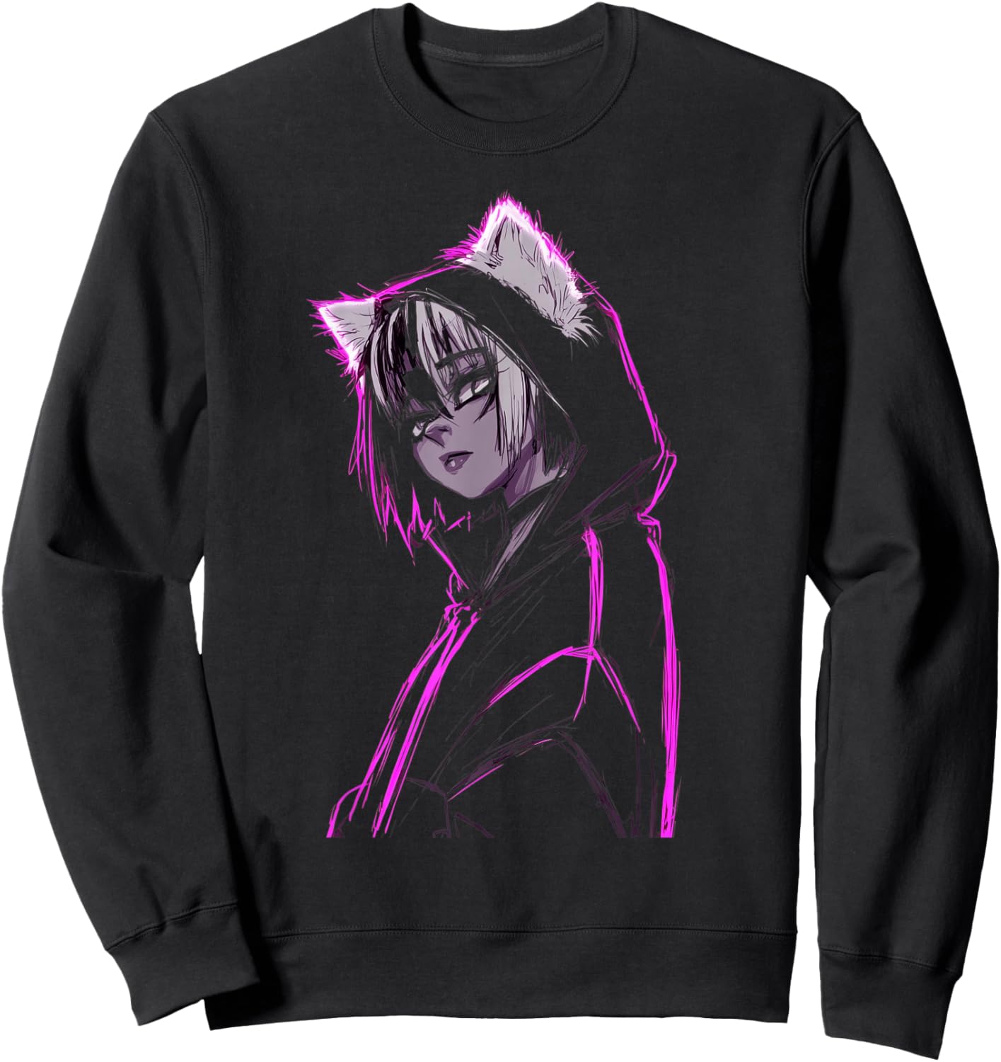Anime Cat Wolf Fox Girl Furry Style Teens Kawaii Cosplay Sweatshirt - Sweatshirt | Black