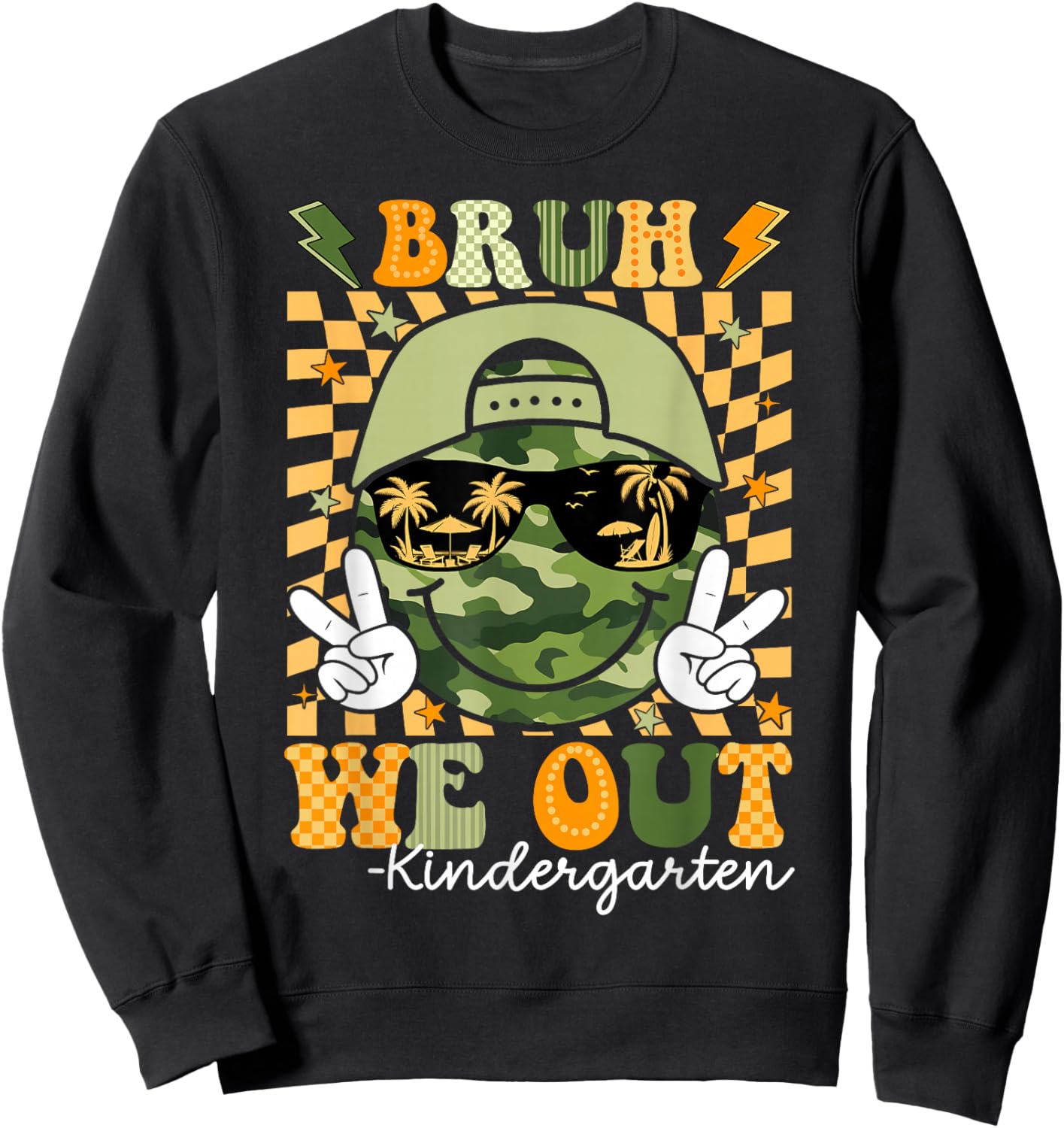 Camo Last Day of School Kindergarten We Out Bruh Kids Boy Sweatshirt - Sweatshirt | Black