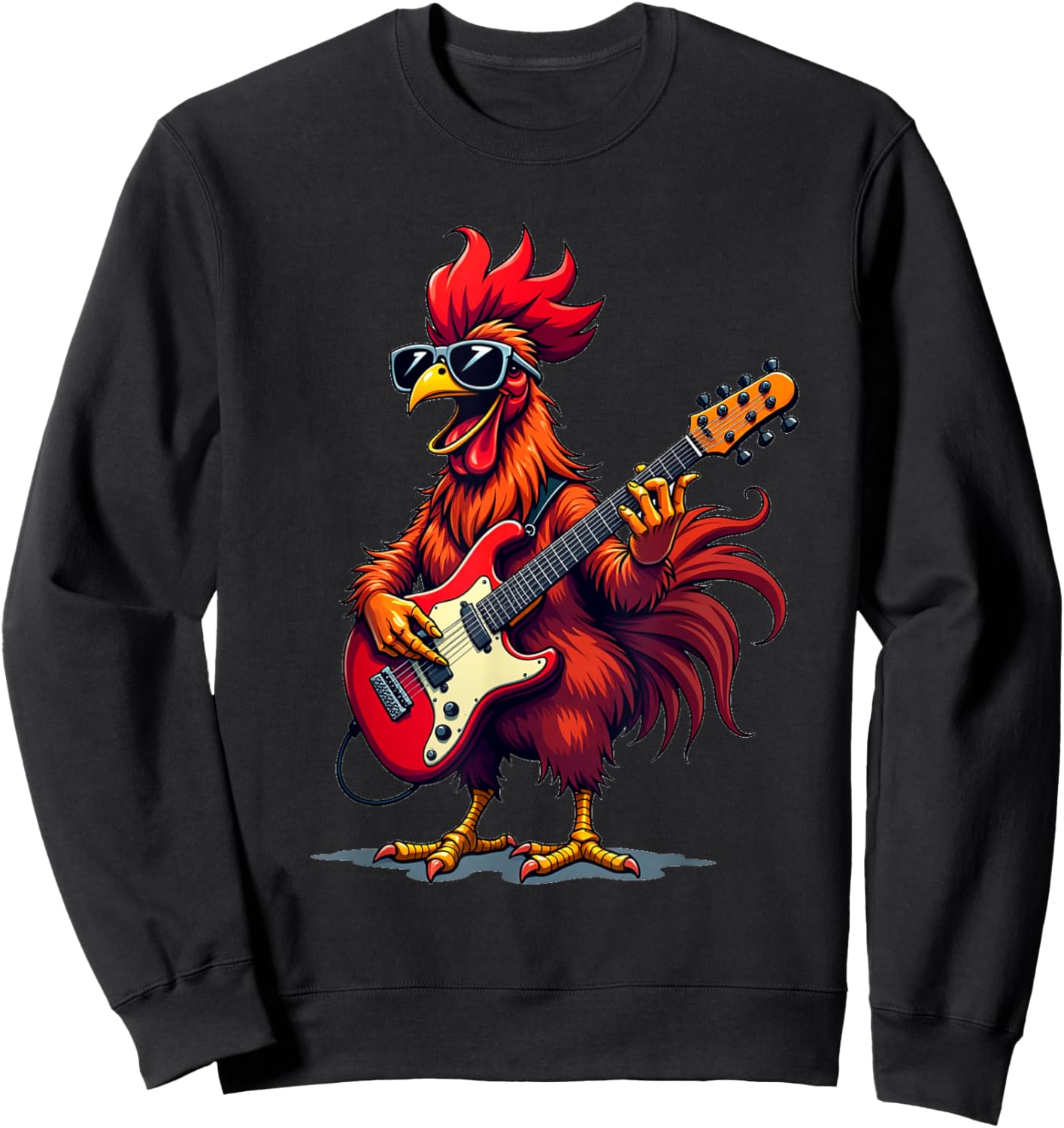 Funny graphic design Rooster rock band guitar Sweatshirt - Sweatshirt | Black