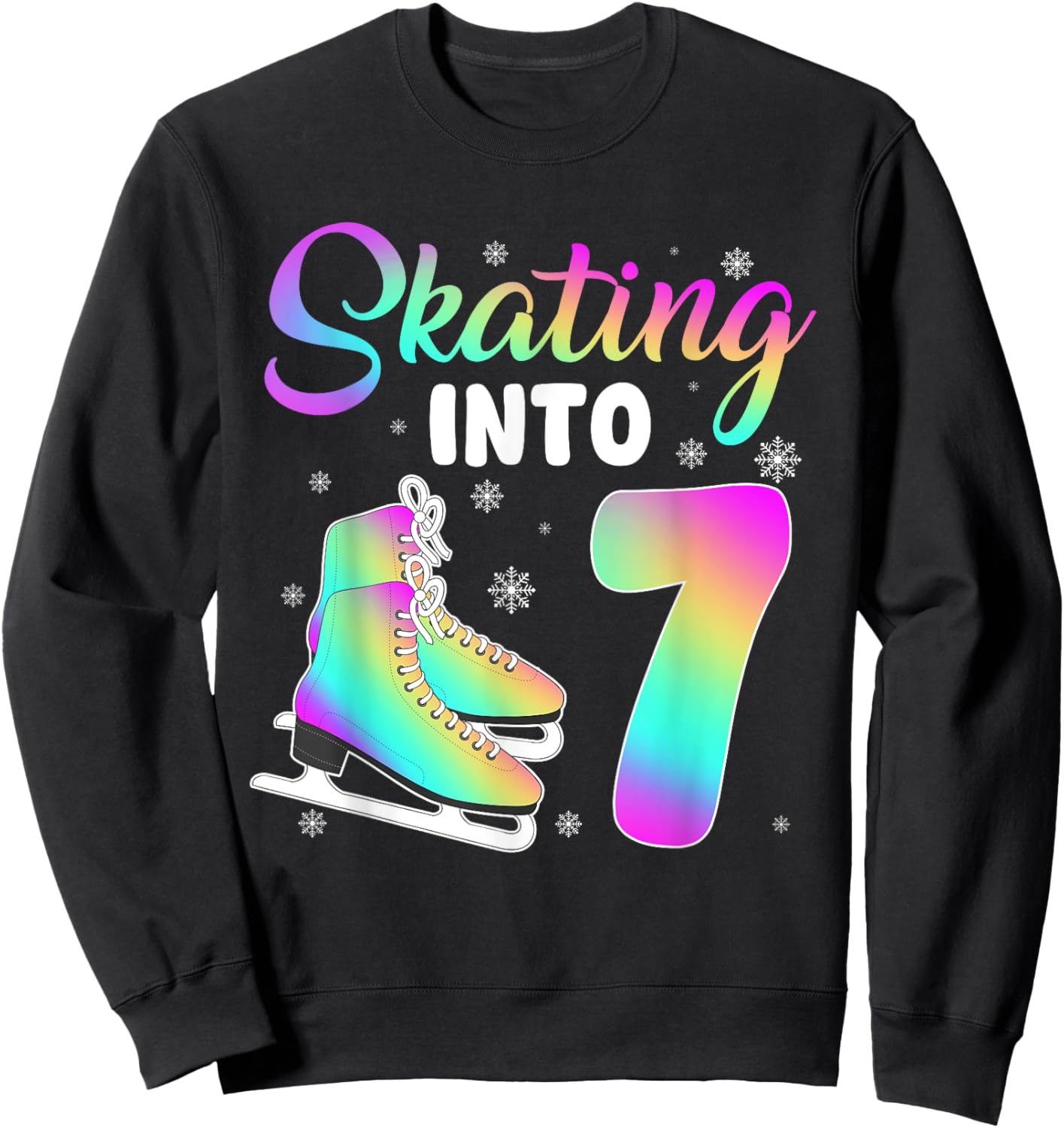 Skating Into 7th Birthday Ice Skating Girl 7 Year Old Sweatshirt - Sweatshirt | Black