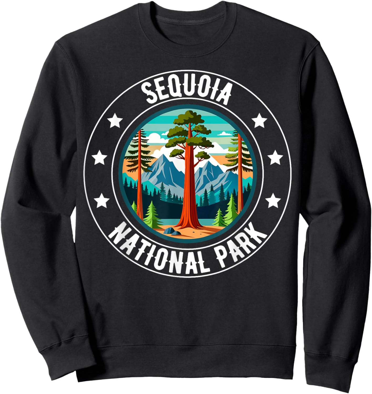 Retro Sequoia National Park Tree Hiking Camping Outdoor Sweatshirt - Sweatshirt | Black
