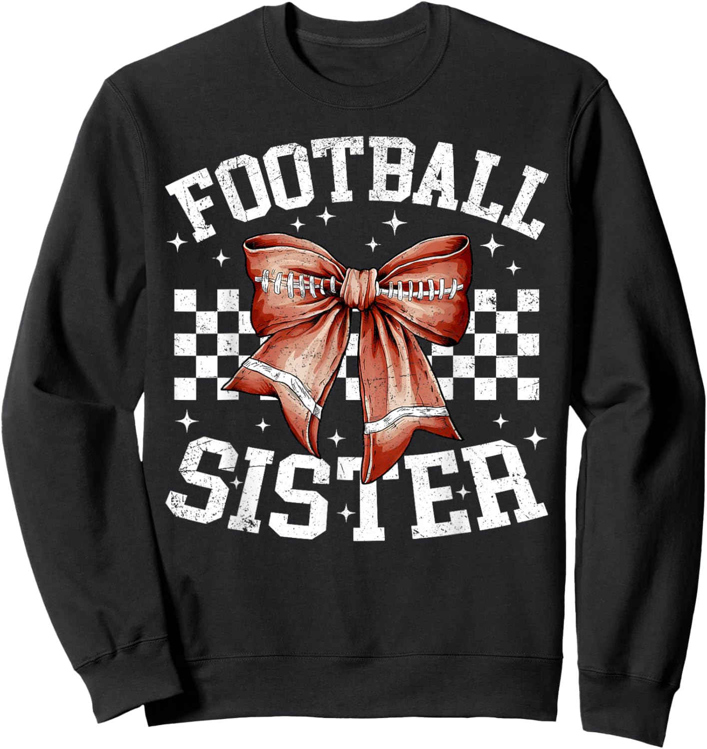 Coquette Bow American Football Sister Thanksgiving Autumn Sweatshirt - Sweatshirt | Black