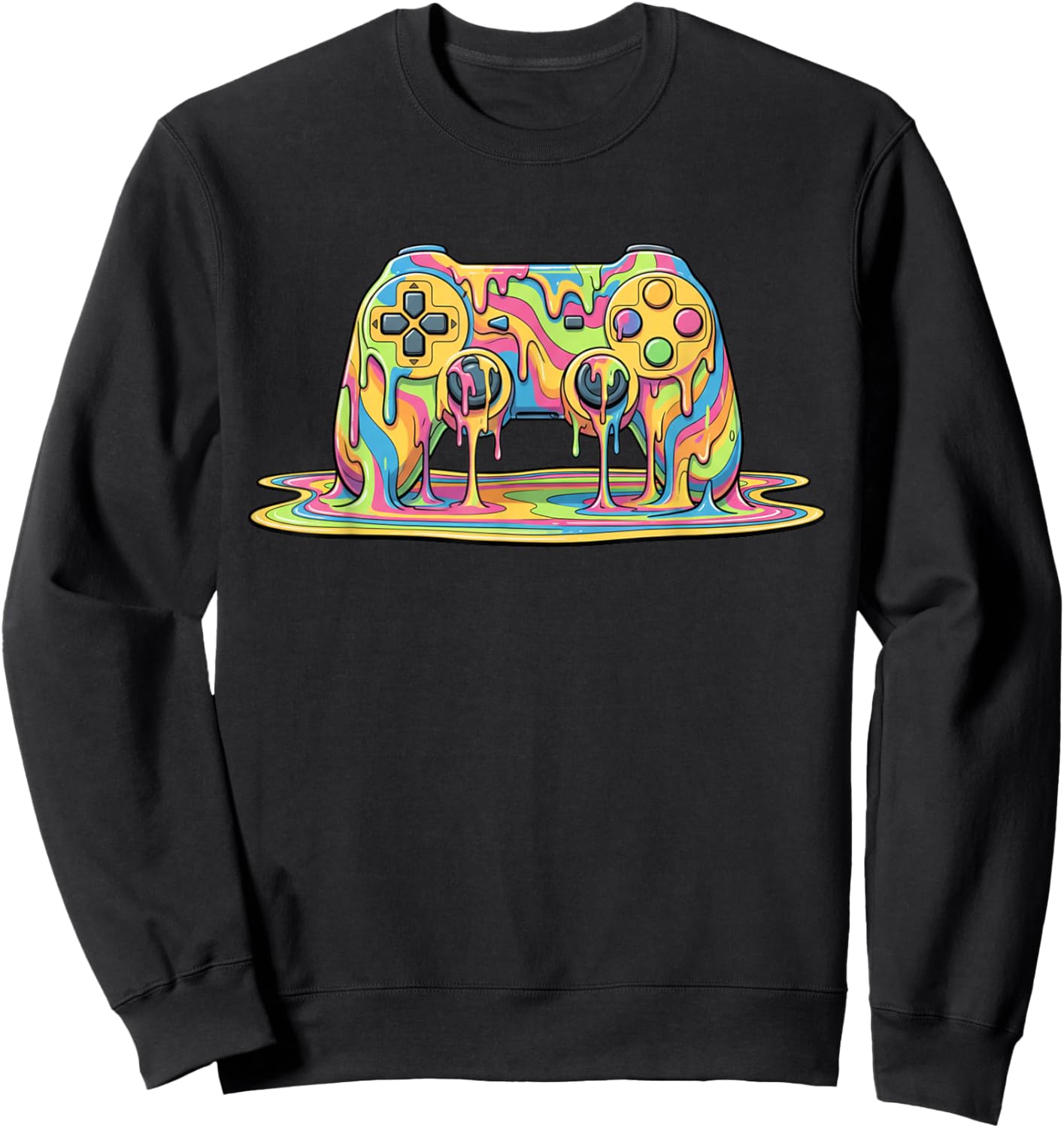 Colorful Melting Video Game Controller Gamer Drip Boys Kids Sweatshirt - Sweatshirt | Black