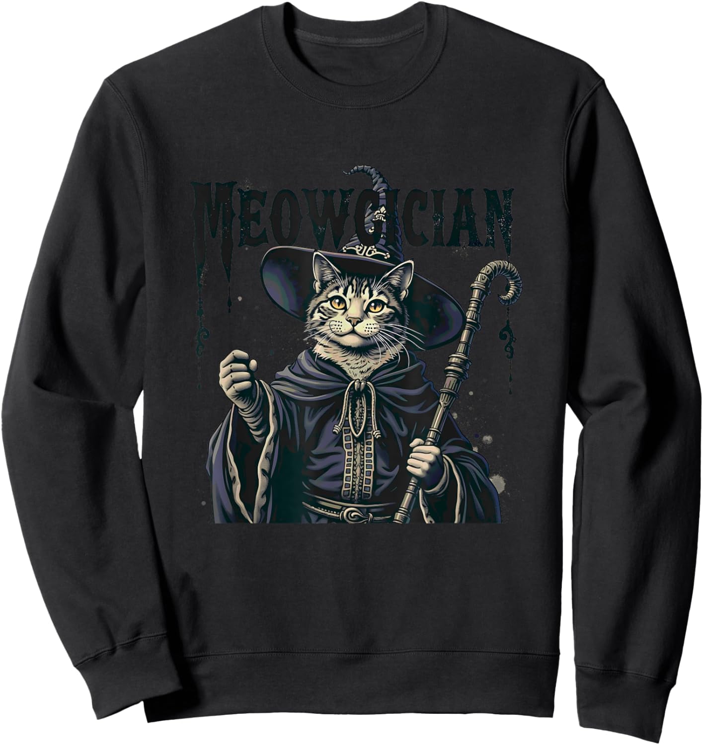 Meowgician Cat Magician RPG Arcane Magic Spells Wizard Sweatshirt - Sweatshirt | Black