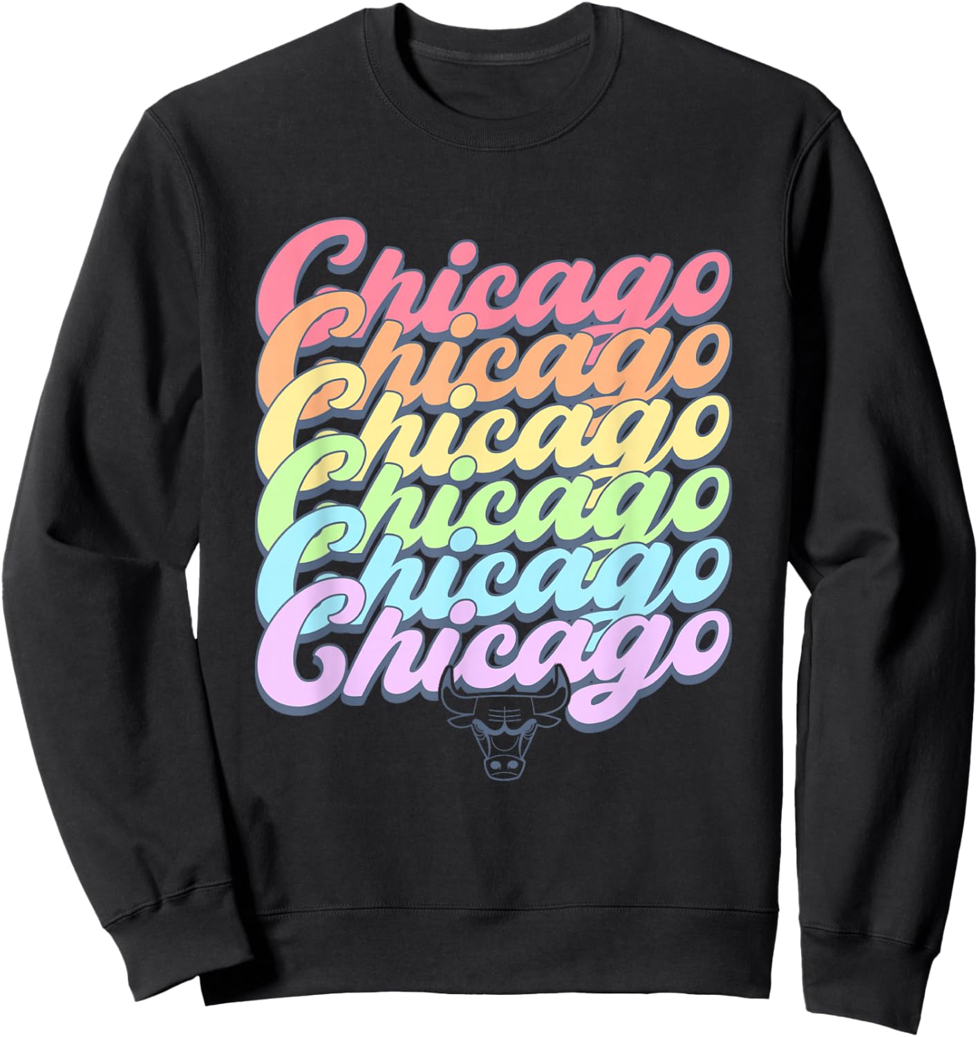NBA Chicago Bulls Pastel Rainbow Pride Stack Sweatshirt - Sweatshirt | Black