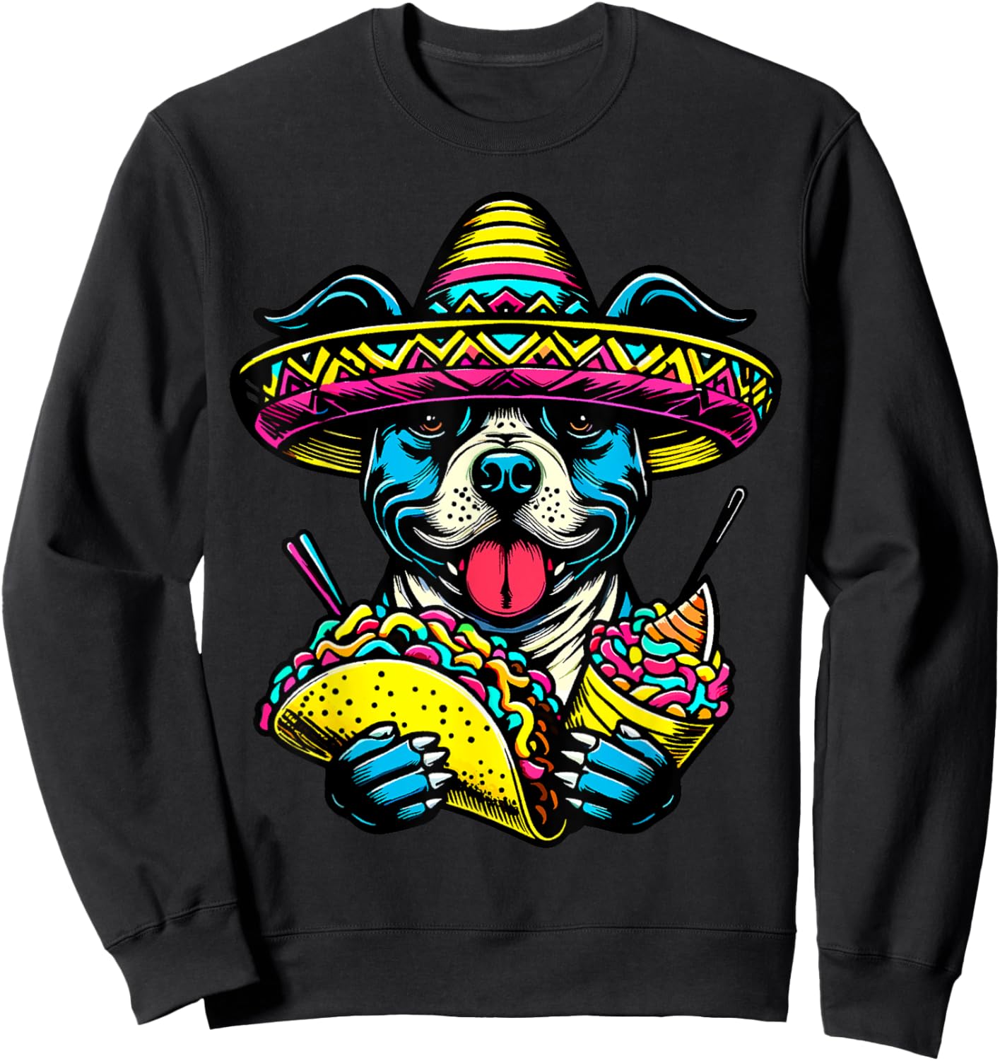 Let's Fiesta Dog Pitbull Cinco De Mayo tacos Sombrero Men Women Kids Sweatshirt - Sweatshirt | Black
