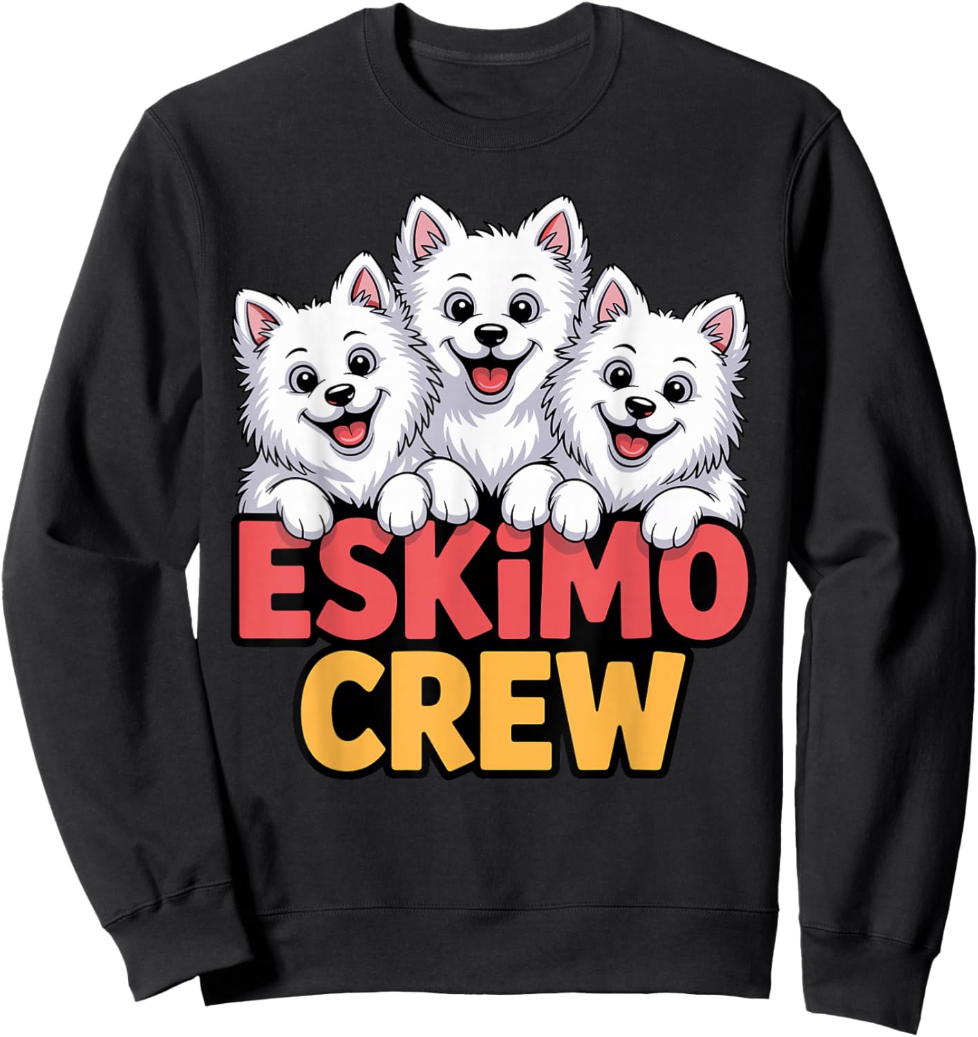 Eskimo Crew Cartoon Eskie Cute Pet Dog Breed American Eskimo Sweatshirt - Sweatshirt | Black