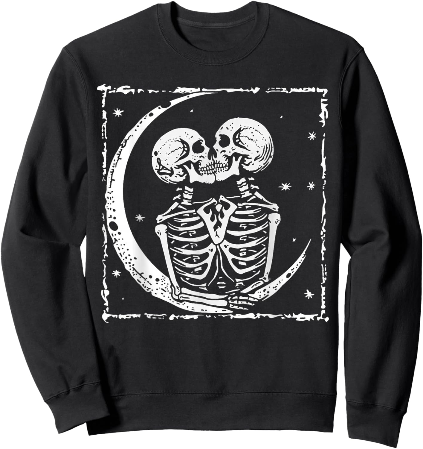 Moon Skeleton Couple Kiss Cute Halloween Costume Women Men Sweatshirt - Sweatshirt | Black