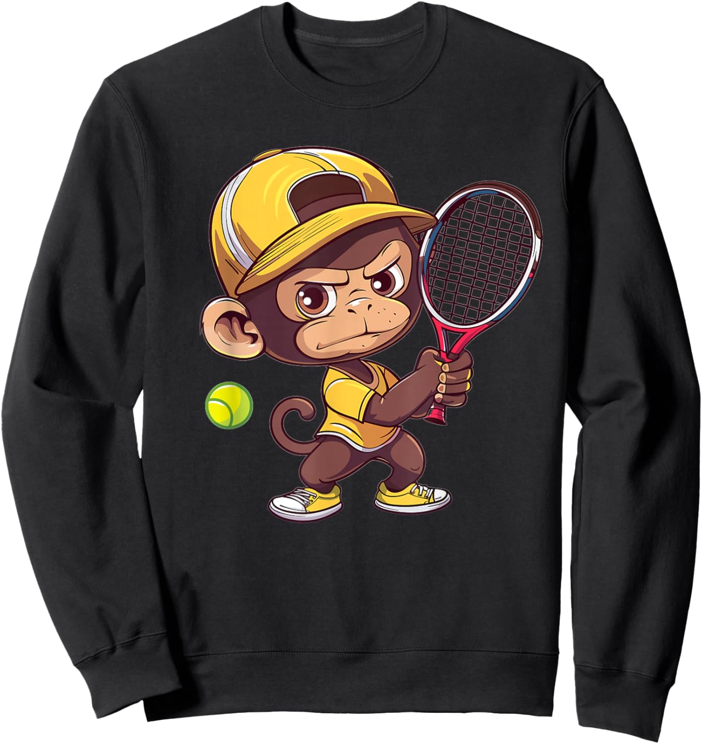 Cute Monkey Tennis Sweatshirt - Sweatshirt | Black