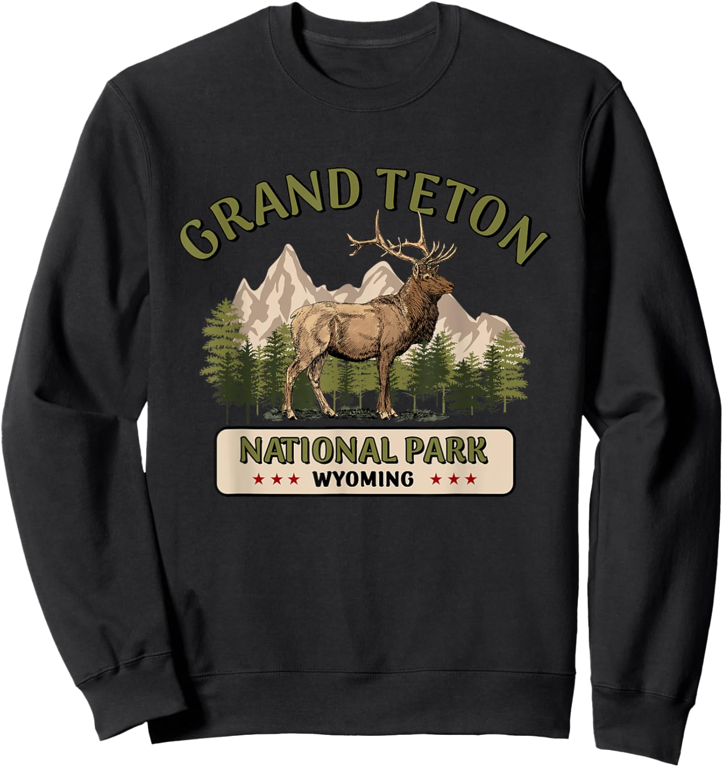 Grand Teton National Park Elk Design Sweatshirt - Sweatshirt | Black