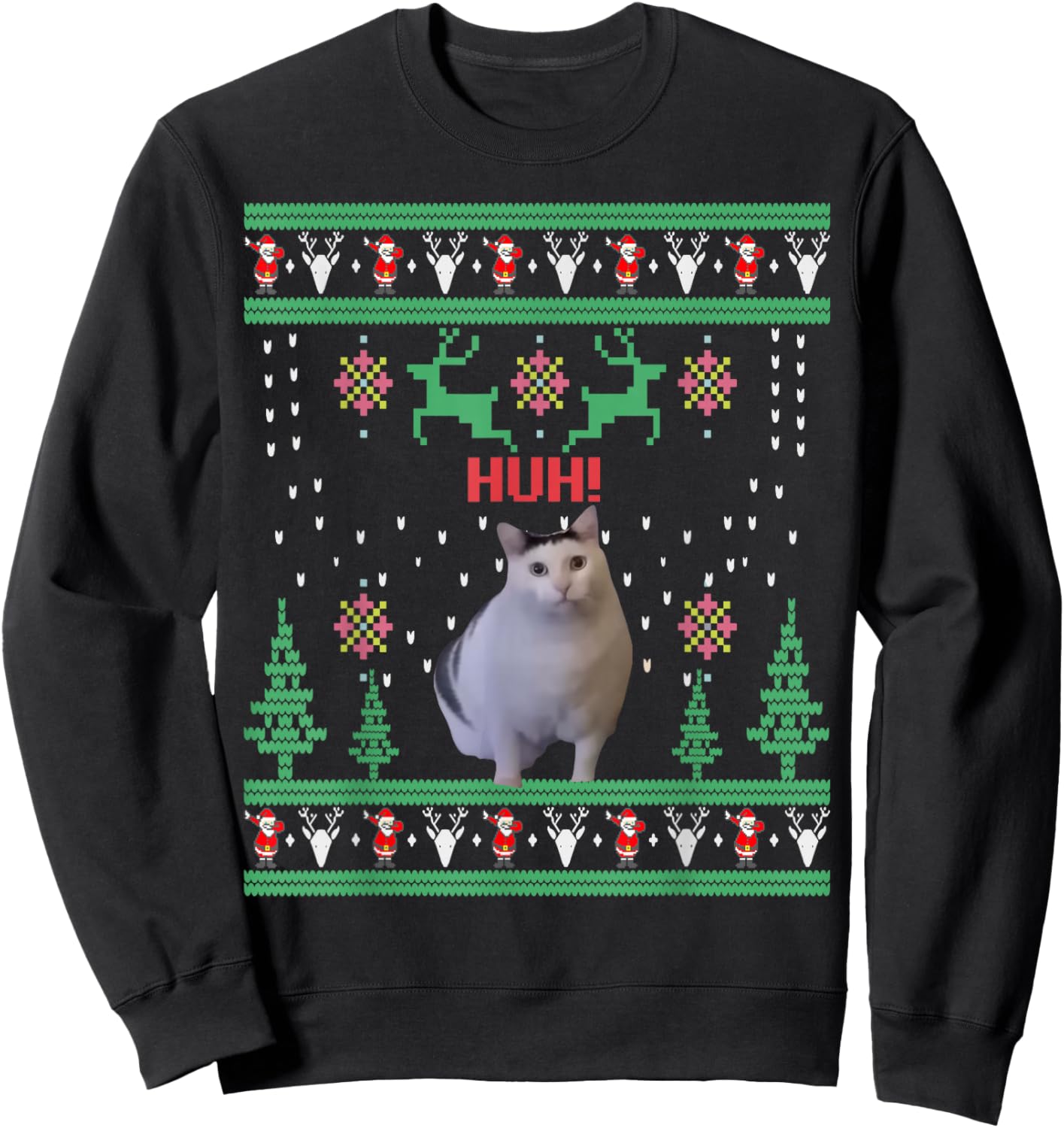 Huh! Cat Meme Popular Internet Meme Cats Family Matching Sweatshirt - Sweatshirt | Black