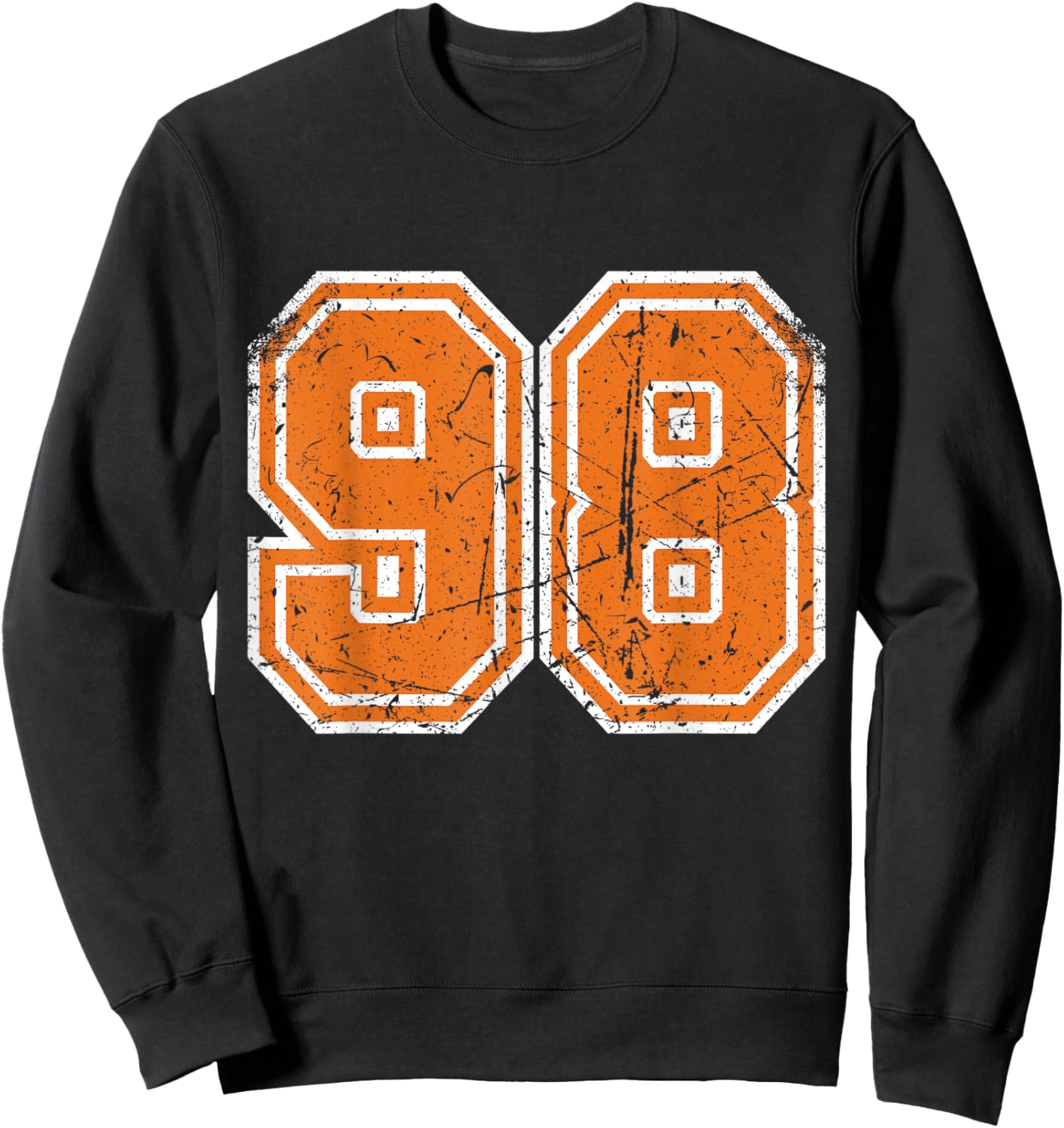 Sports Legendz -Adult Vintage Number #98 Orange Varsity Number Sweatshirt - Sweatshirt | Black