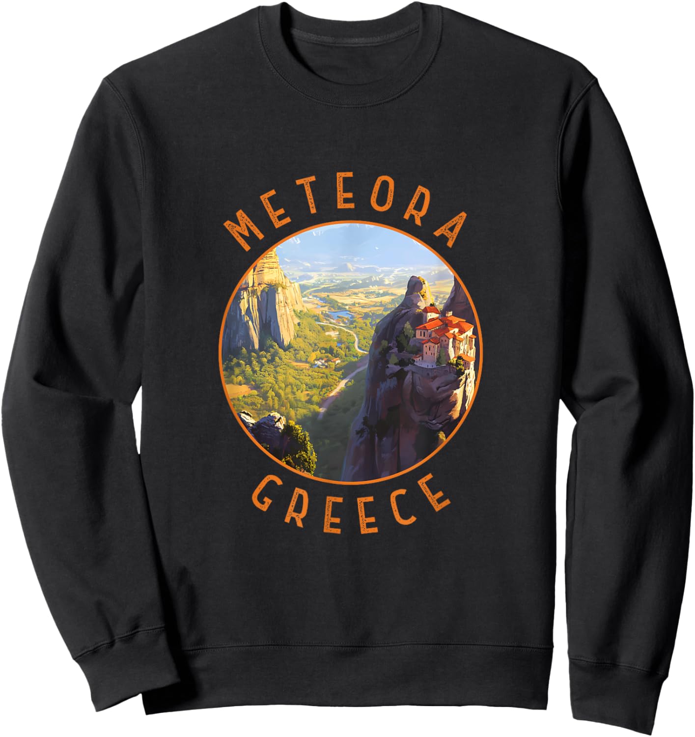 Meteora Greece Retro Distressed Circle Vintage Sweatshirt - Sweatshirt | Black