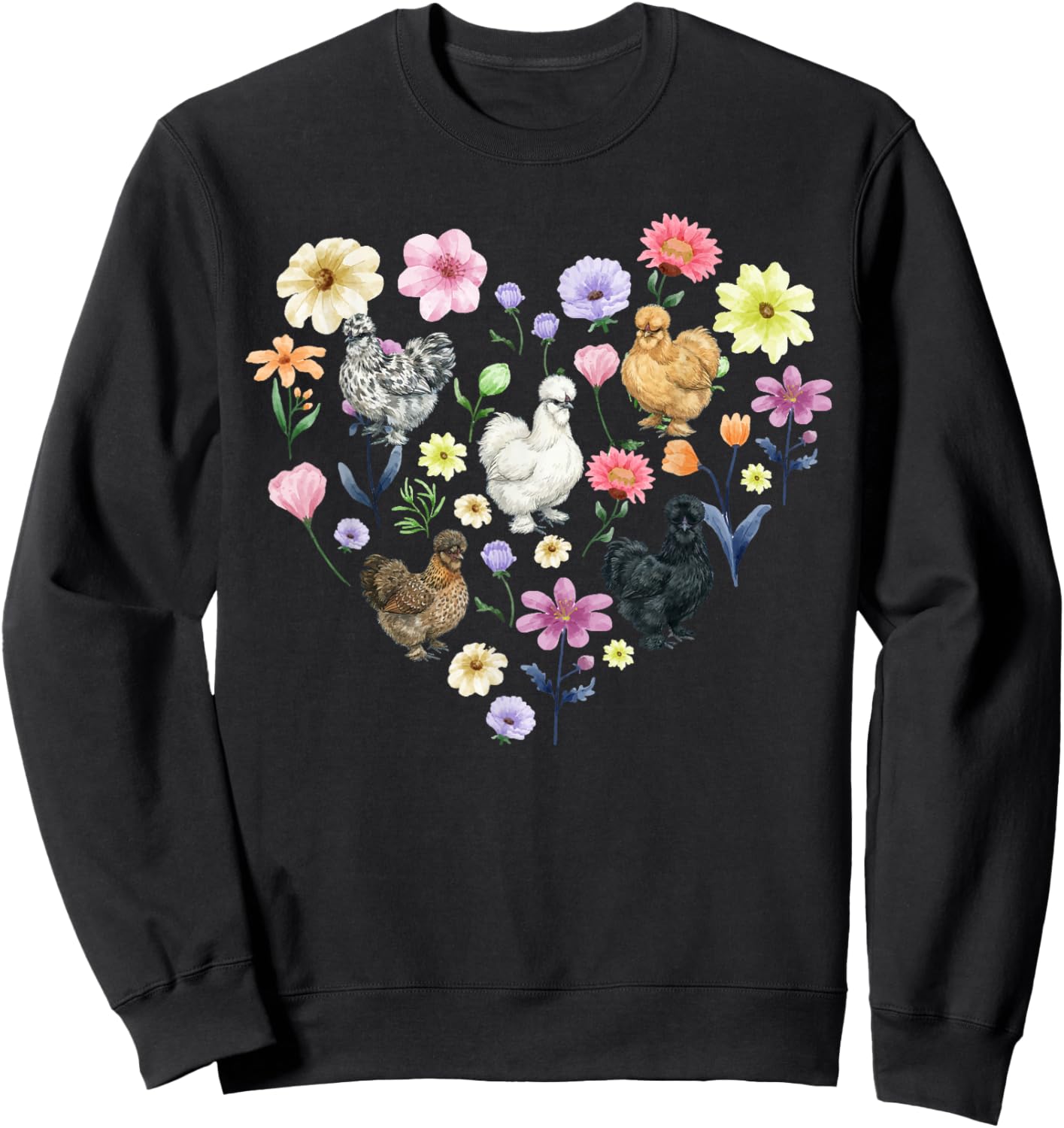 Silkie Chicken Lover Flowers Silkie Owner Silkie Chicken Mom Sweatshirt - Sweatshirt | Black