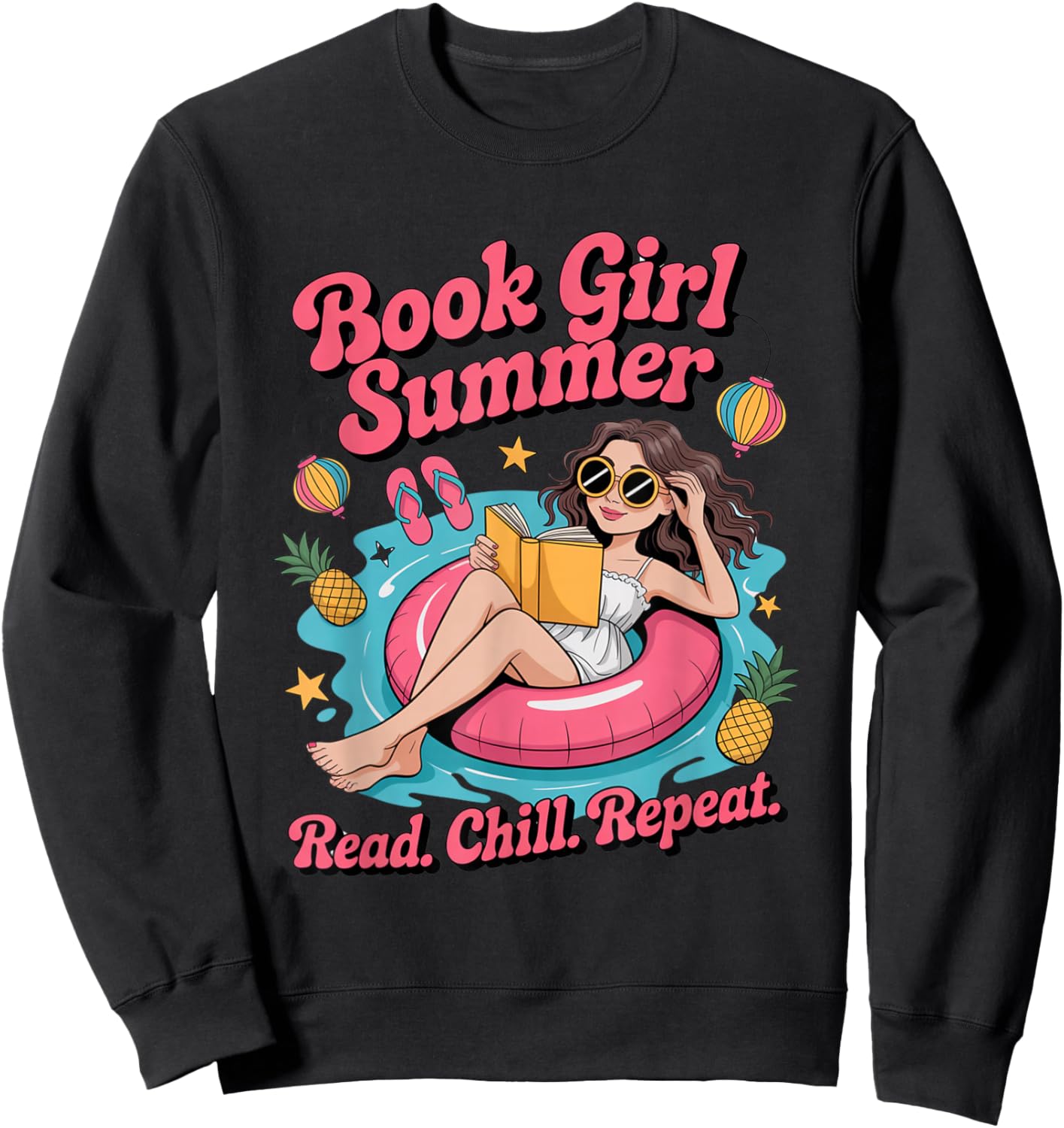 Book Girl Summer Beach Vacation Book Lover Sweatshirt - Sweatshirt | Black